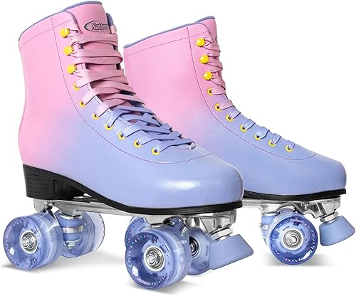 Miniatura 10 de Nattork Patines de ruedas para mujer, de piel sintética, de alta calidad, para principiantes, interiores y exteriores, 4 ruedas, patines de doble