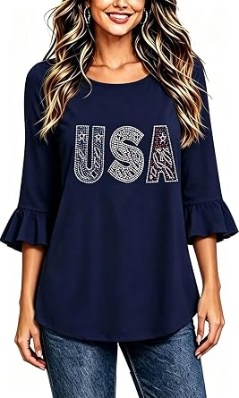 Roshop Halloween Womens 3/4 Ruffle Sleeve Cute Holiday Shirts