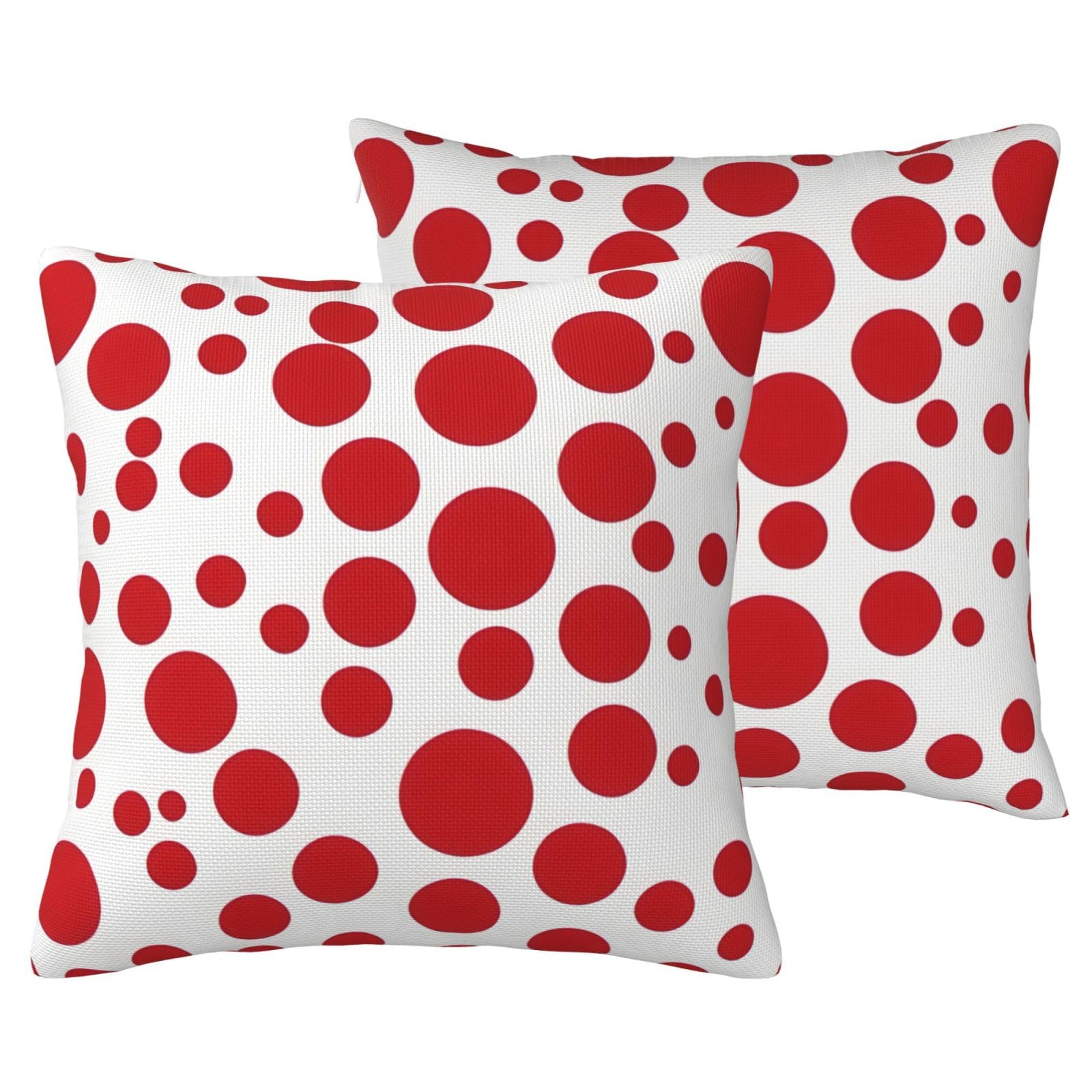 Housses de coussin en lin à pois rouges et blancs pour canapé (Lot de 2)