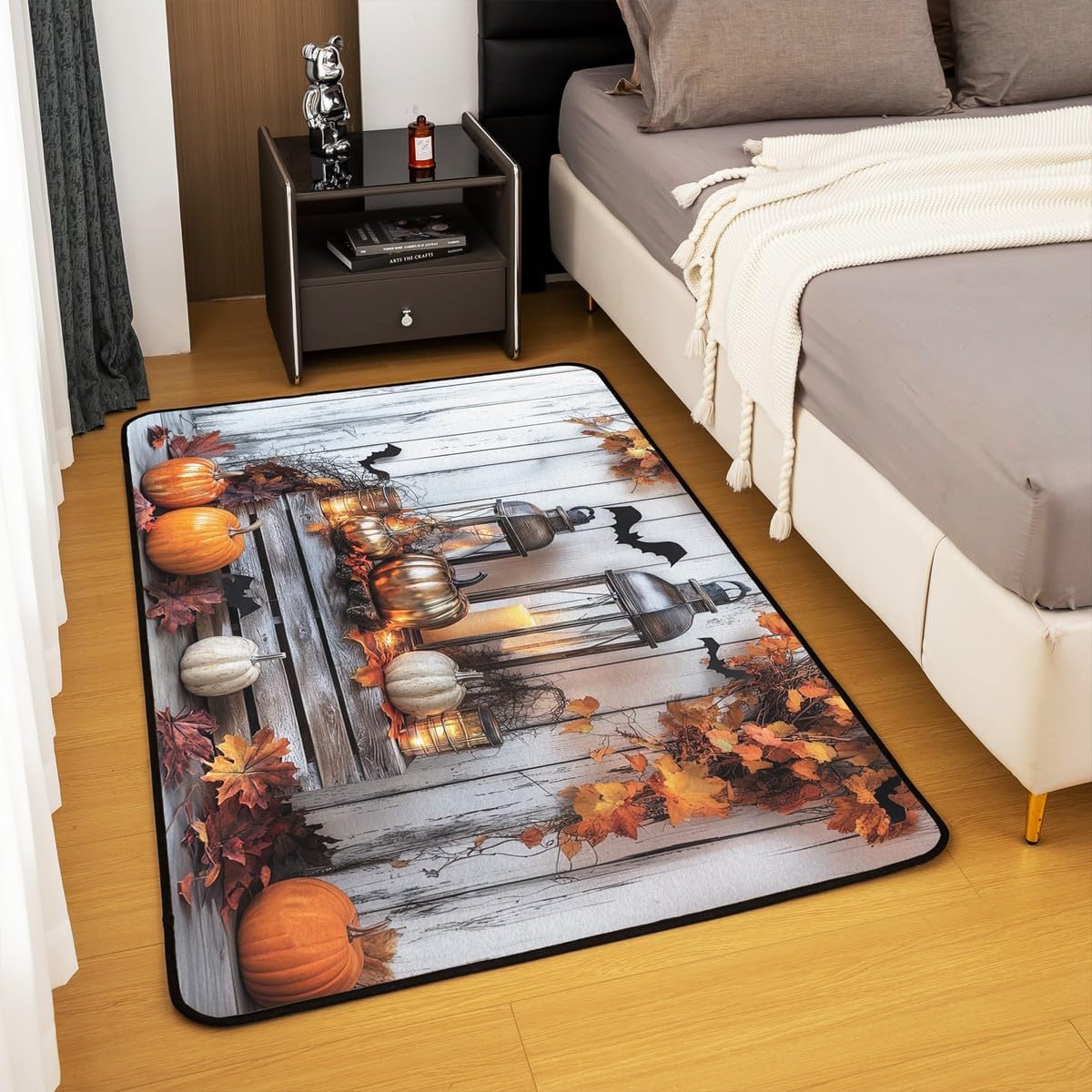 Erosebridal Fall Autumn Leaves Area Rug 5x7 for Bedroom Kitchen Pumpkin Living Room Rugs Thanksgiving Carpet Non Slip Horror Spooky Bats Rustic Farmhouse Indoor Floor Mat