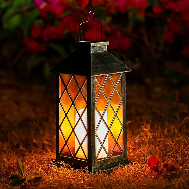 OxyLED Solar Lanterns for The Garden, Solar Lantern Garden IP44 Waterproof Flickering Hanging Metal Candle Solar Lights Outdoor Garden Solar Lantern for Patio Fence Tree Table Wall Warmwhite