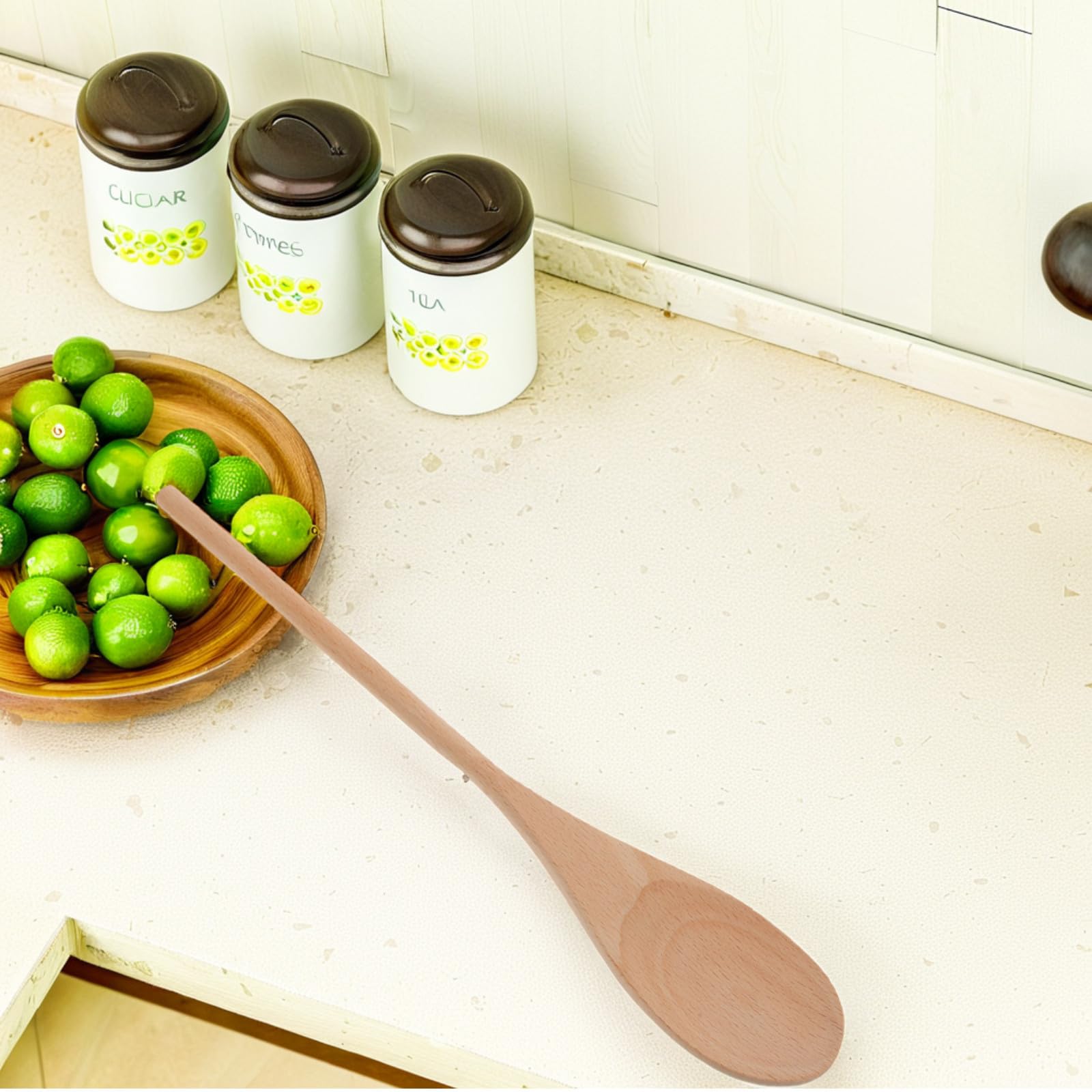 Juego de 24 Cucharas de Madera Mango Largo para Mezclar y Cocinar | Pintar, Diseño Blanco para DIY y Decoración, Utensilio Versátil, Tono Beige Natural