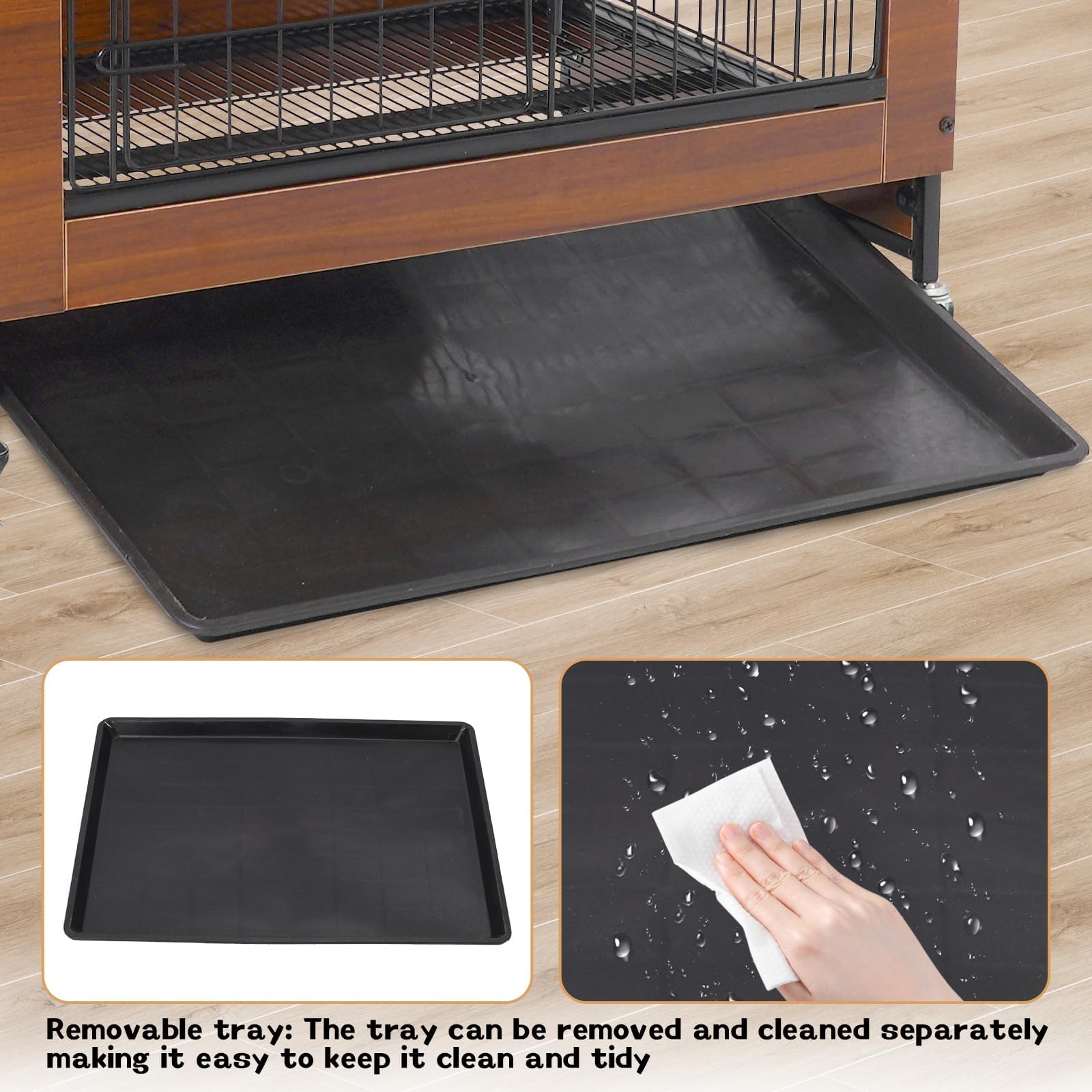 Gabbia per Cani a Stile Mobile, 78cm Casetta per Cani in Legno Moderno per Interni, Multifunzione con Ruote Universali & Vassoio Rimovibile, Adatta a Cani Piccoli/Medi, 78x55x73 cm, Marrone Vintage
