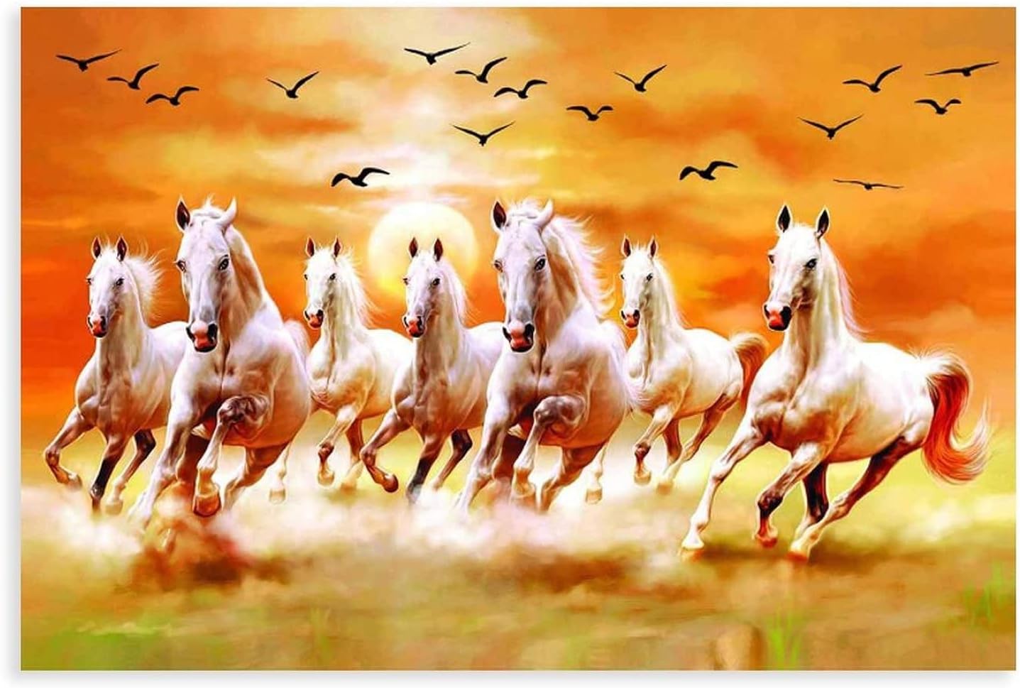 XOOPIT Canvas Wall Art Poster: Seven Lucky Running Wild Horses, Brown, Multicolor, 20" x 30", Modern, Unframed, Bedroom, Living Room