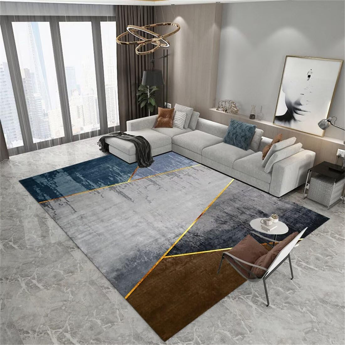 Tapis grande taille gris-bleu 70x140 cm pour salon et chambre