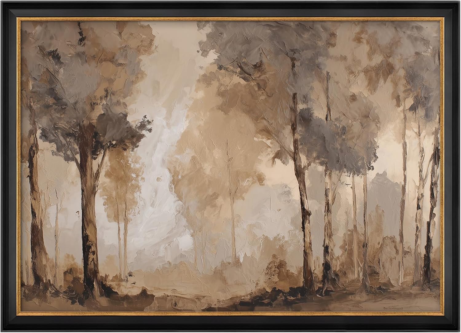 MUDECOR Premium Framed Wall Art Abstract Woodland Scene Neutral Toned Illustrations Impressionism Scenic Colorful for Living Room, Bedroom, Office - 26"x36" Black