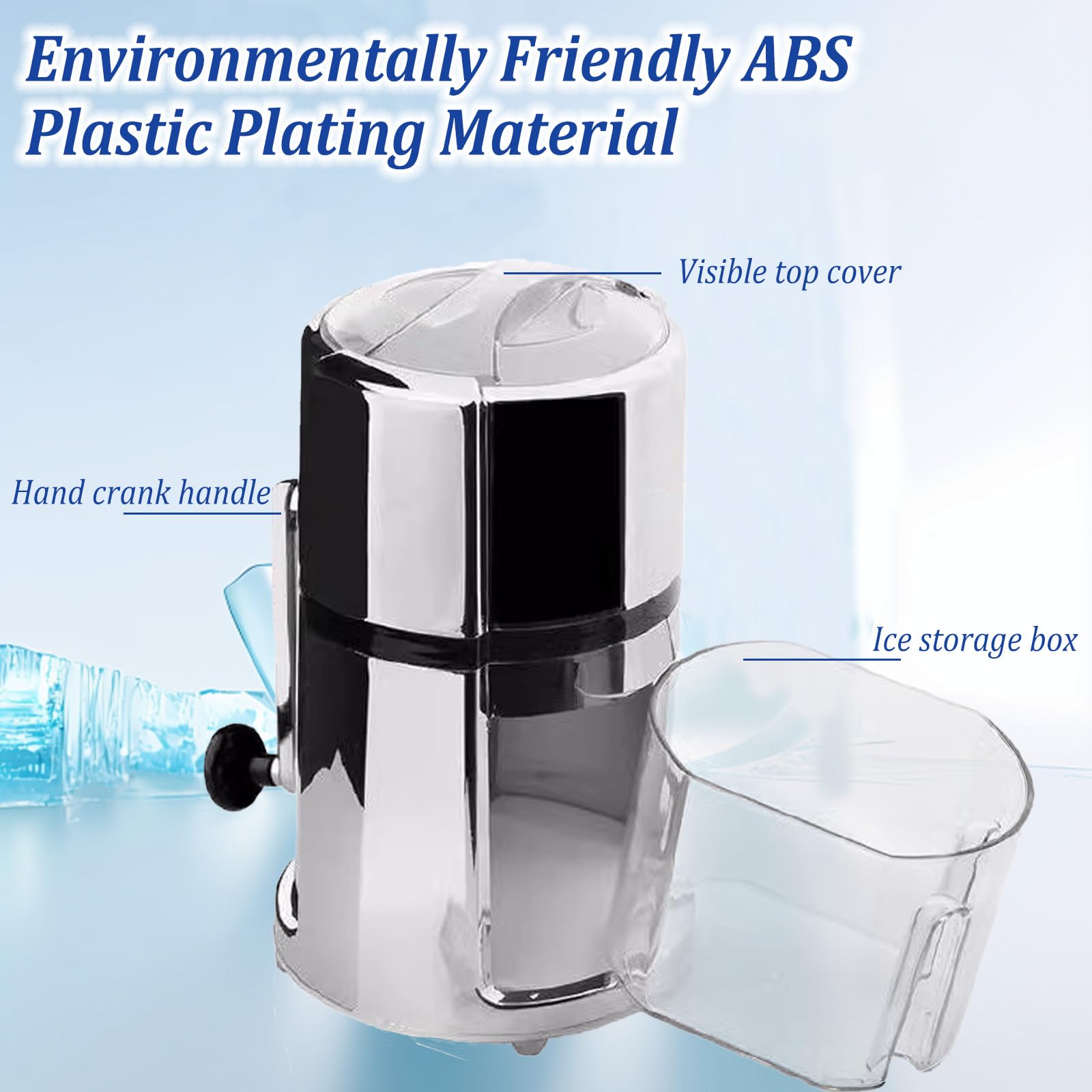 Broyeur à glace manuel en acier inoxydable - Broyeur à glace portable avec pelle à glace - Broyeur à glace pour smoothies, cocktails - Conserve la fraîcheur - Capacité : 1,1 l