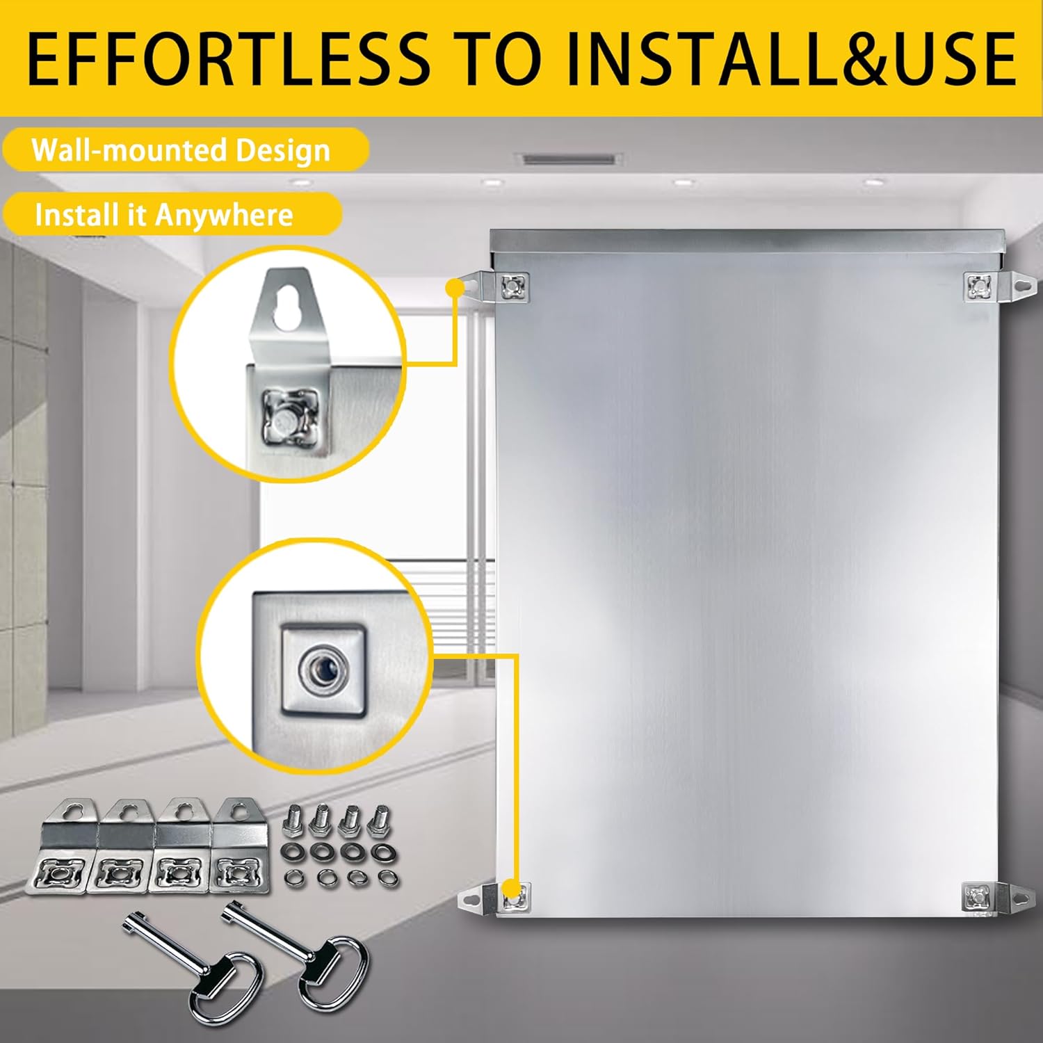 MJ-Box Steel Electrical Enclosure Box 32 x 24 x 12'' 304 Stainless Steel Electrical Enclosure IP66 Waterproof & Dustproof Outdoor/Indoor NEMA 4X Stainless Steel Enclosure