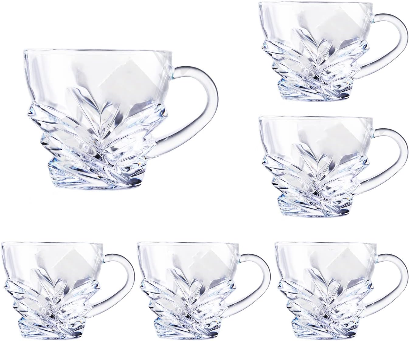 Crystal Clear Toughened Glass Tea Cup with Convenient Solid Handle Cups, Espresso Mug Set for Tea, Coffee, Hot/Cold Drinks