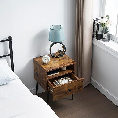 Miniatura 36 de VECELO Juego de 2 mesitas de noche modernas, mesa auxiliar cuadrada con cajón y espacio de almacenamiento para dormitorio y sala de estar Marrón