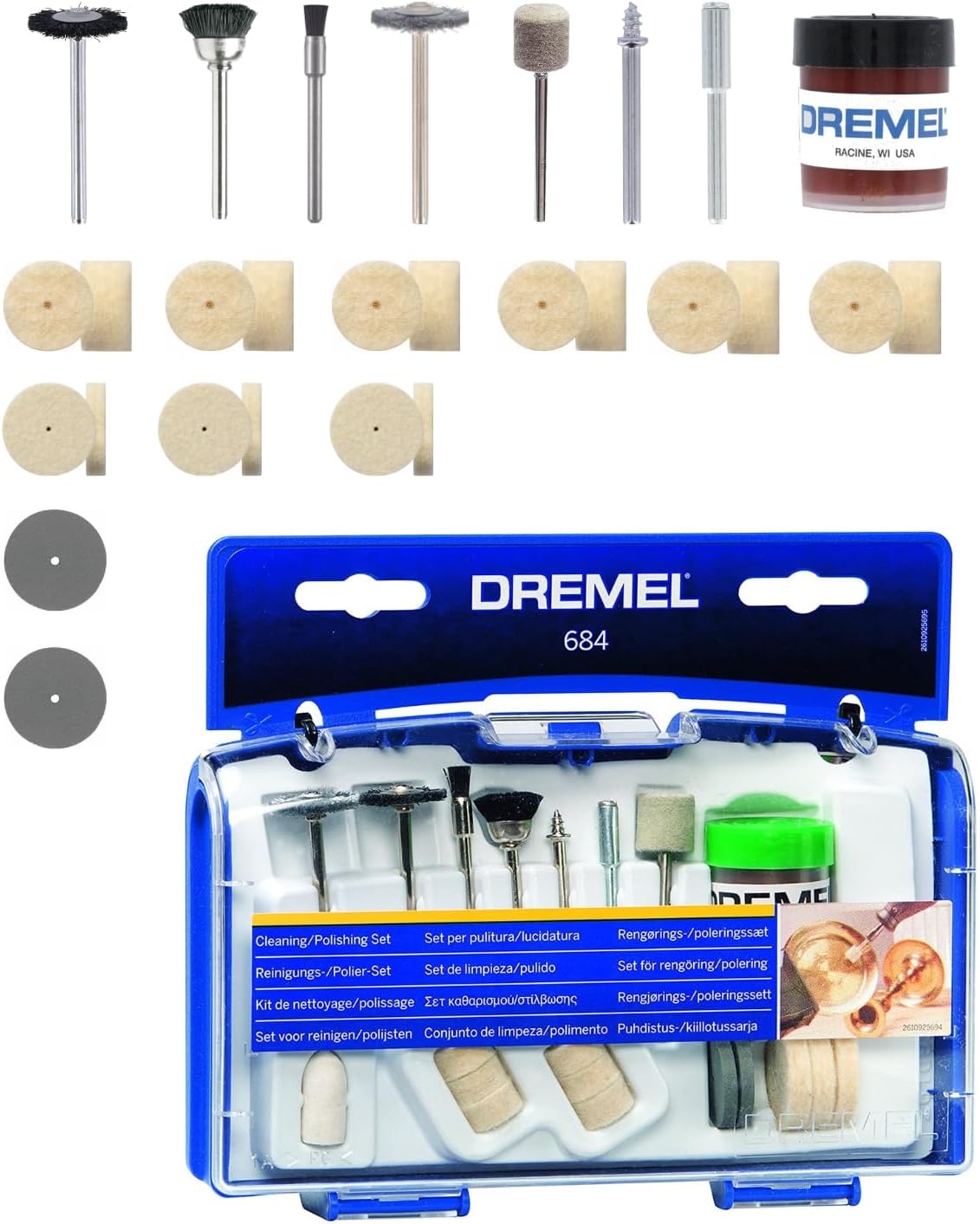 684 Cleaning and Polishing Kit, Accessory Set with 20 Accessories for Rotary Multi Tools