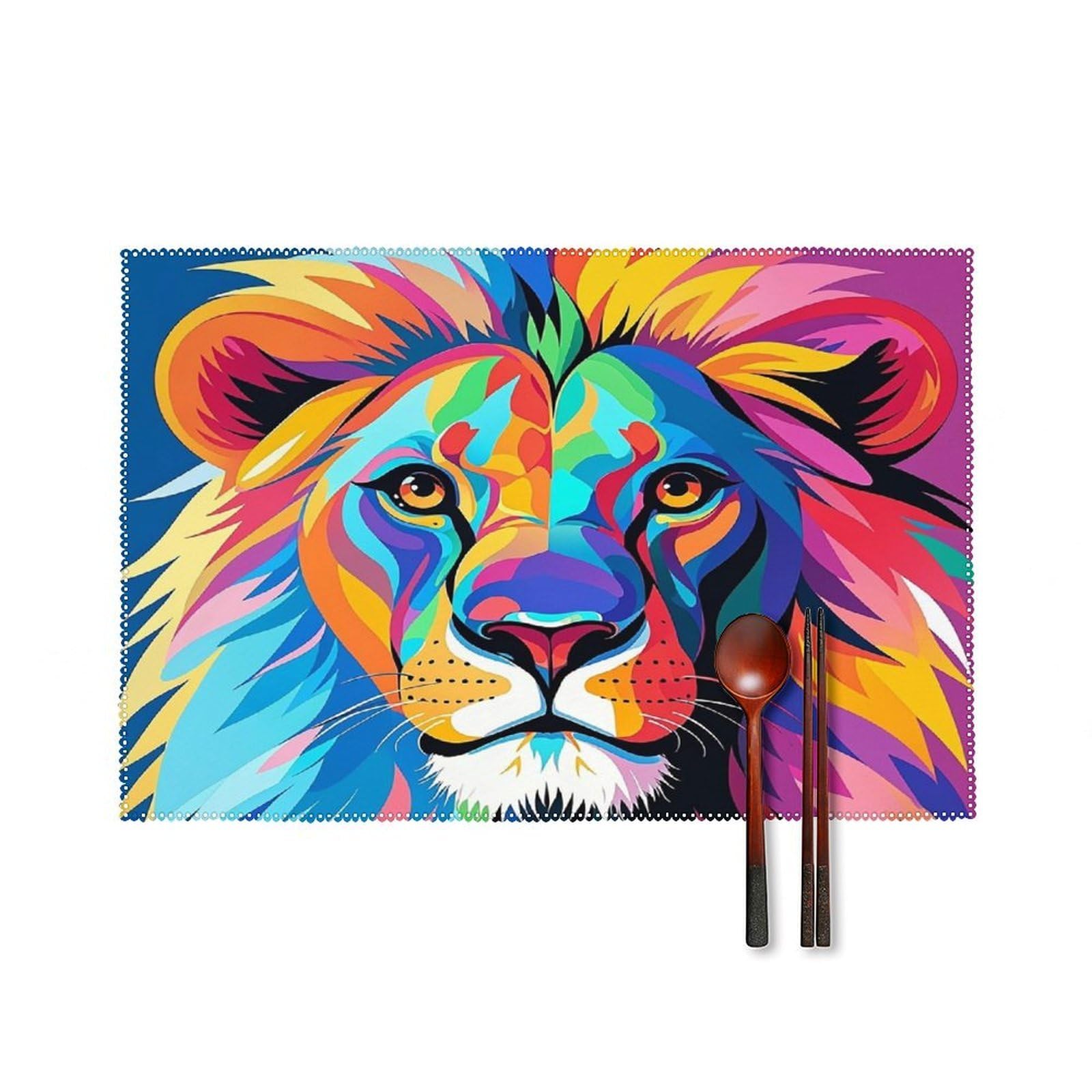 Colorful Lion Placemats Set of 6 Heat Resistant Non-Slip Place Mats Washable Wipeable Table Mats Elegant Farmhouse Placemat for Kitchen Dining Outdoor Party Table Decor
