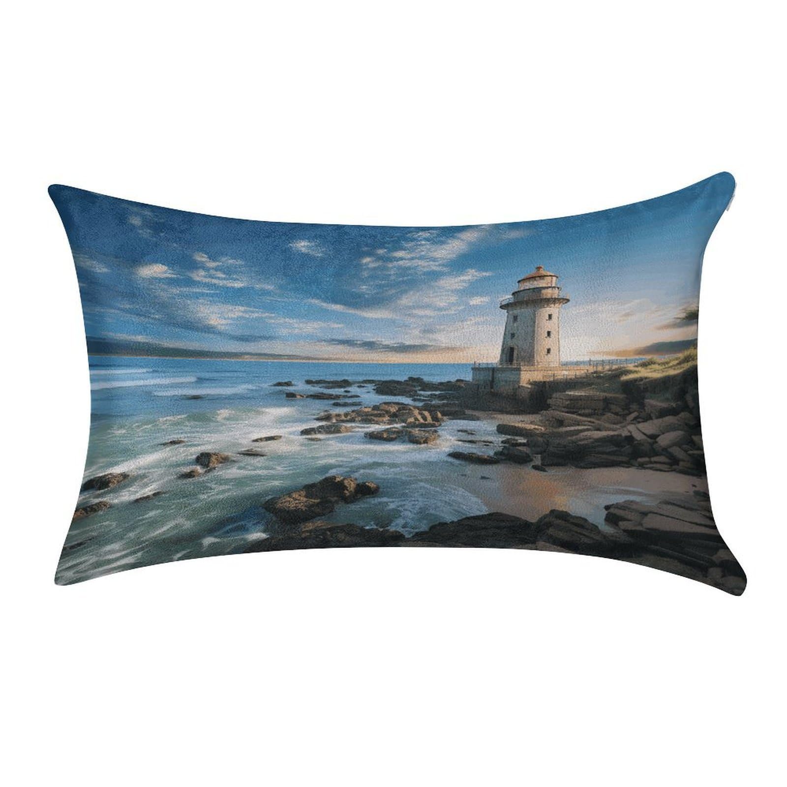 VstaDank Beach Lighthouse Throw Pillow Cover 12"×20" Ultra Soft Pillowcase Cozy Lumbar Pillow Shell Gold Velvet Exquisite Decorative Cushion Sham Protector for Couch Sofa Bedroom