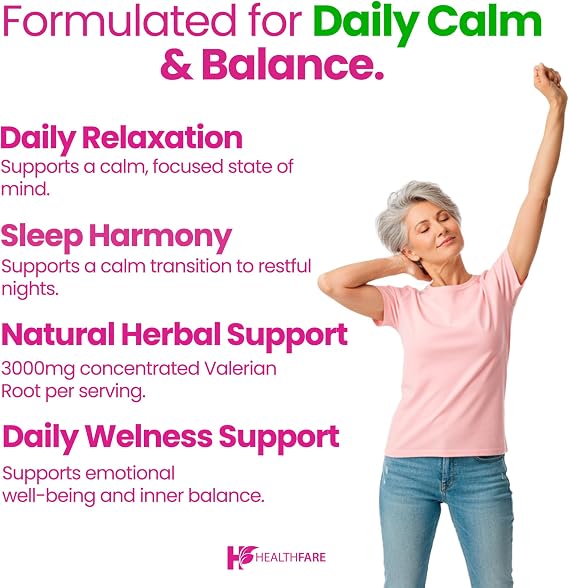 Healthfare Valerian Root Capsules | 3000mg High Potency Extract | 240 Vegan Pills | Herbal Supplement for Relaxation & Sleep Support | Non-GMO, Gluten-Free, Made in USA