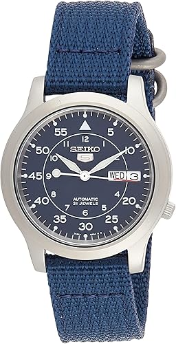 SEIKO SNK807 SEIKO 5 Reloj automático de acero inoxidable para hombre con correa de lona azul AzulPlateado 2