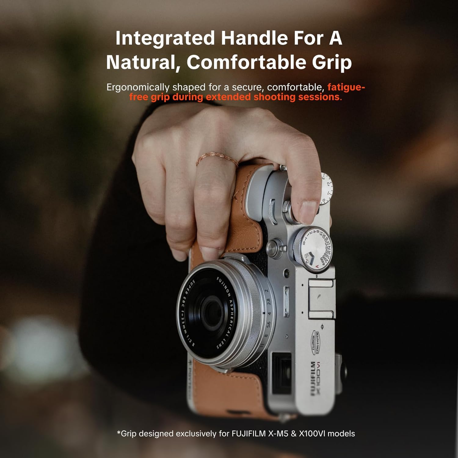 PGYTECH Genuine Leather Camera Half Case for FUJIFILM X100 VI, Retro Style Leather Protector with Integrated Grip Handle, Aluminum Alloy Base & SD Card Slot (Clay Brown)