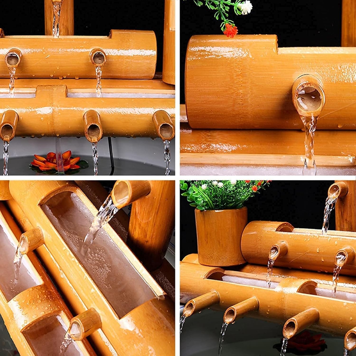 Bamboo Fountain Water Feature, Garden Bird Bath & Waterfall Decor, Outdoor Bamboo Pump for Garden Decoration(35cm)