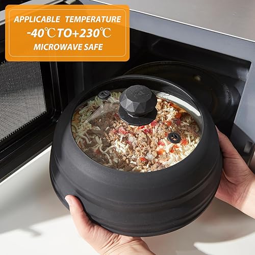 Miniatura 10 de Cubierta de vidrio ventilado para microondas, tapa protectora de salpicaduras con silicona plegable para alimentos como cubierta de olla de 11.8