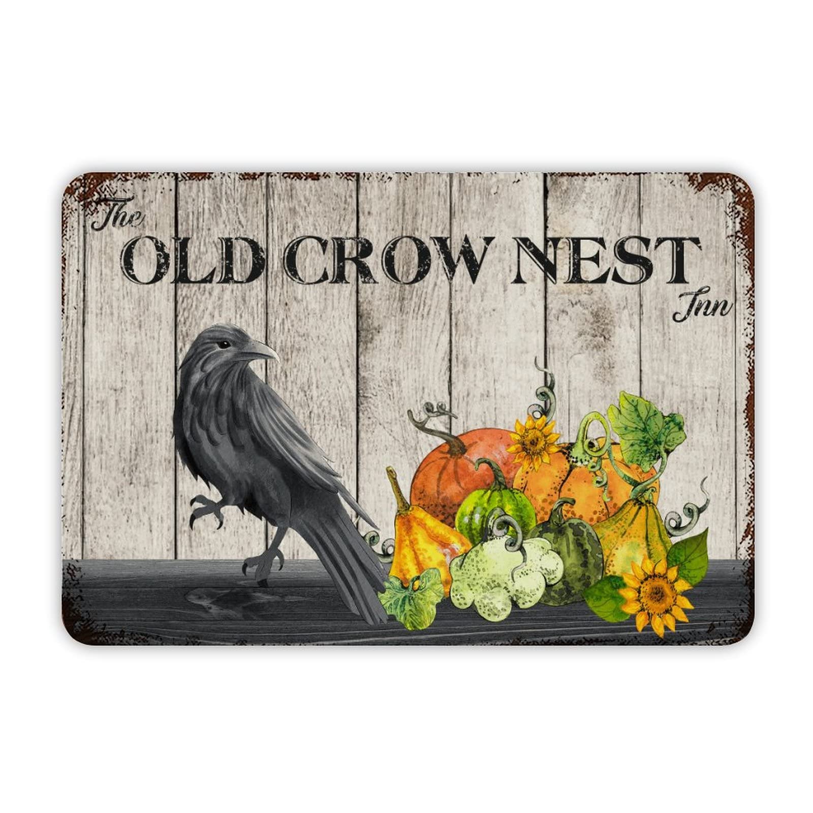 ENEDNATE Halloween Pumpkin The Old Crow Nest Vintage Man Cave Metal Sign 8x12 Inch Decorative Aluminum Tin Sign for Indoor Outdoor Kitchen Bar Restaurant Cafe Pub Wall Art Decor Hanging Poster