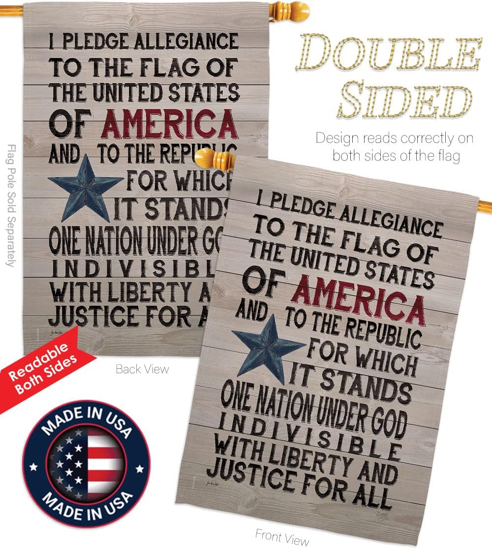 Breeze Decor H111085 Pledge of Allegiance Americana Patriotic Decorative Vertical House Flag, Multicolor, 28" x 40"