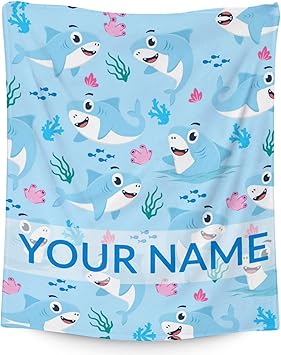 Personalized Shark Blanket Gifts with Name - 30"x40" Cute Throw Blanket for Kids & Adults - Blue Soft Fuzzy Blankets for Couch & Office