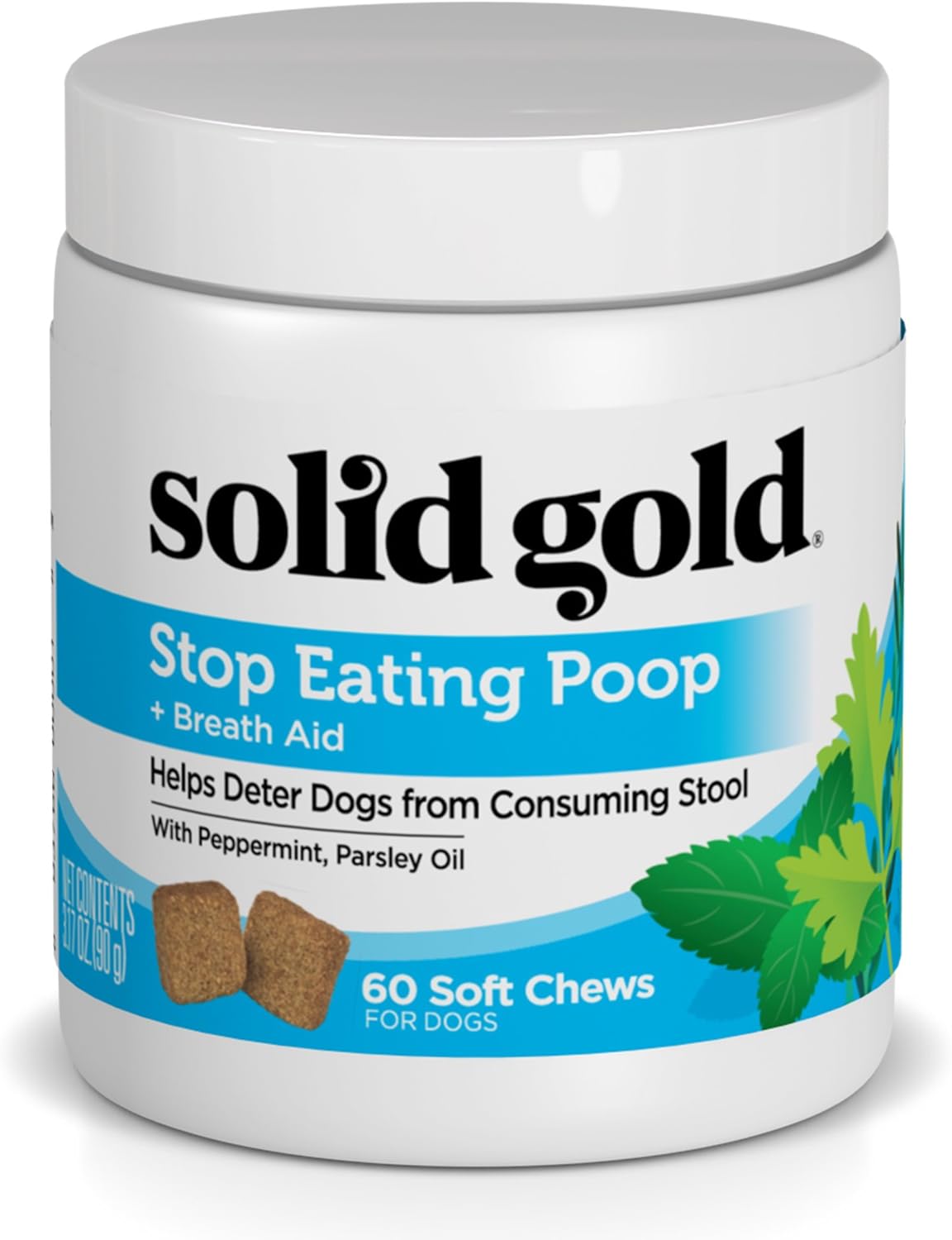 Solid Gold No Poo Chews for Dogs – Coprophagia Deterrent & Stool Eating Deterrent for Dogs That Eat Dog Poop – Stop Eating Poop Chews with Peppermint & Probiotics for Gut & Breath Aid Support – 60ct