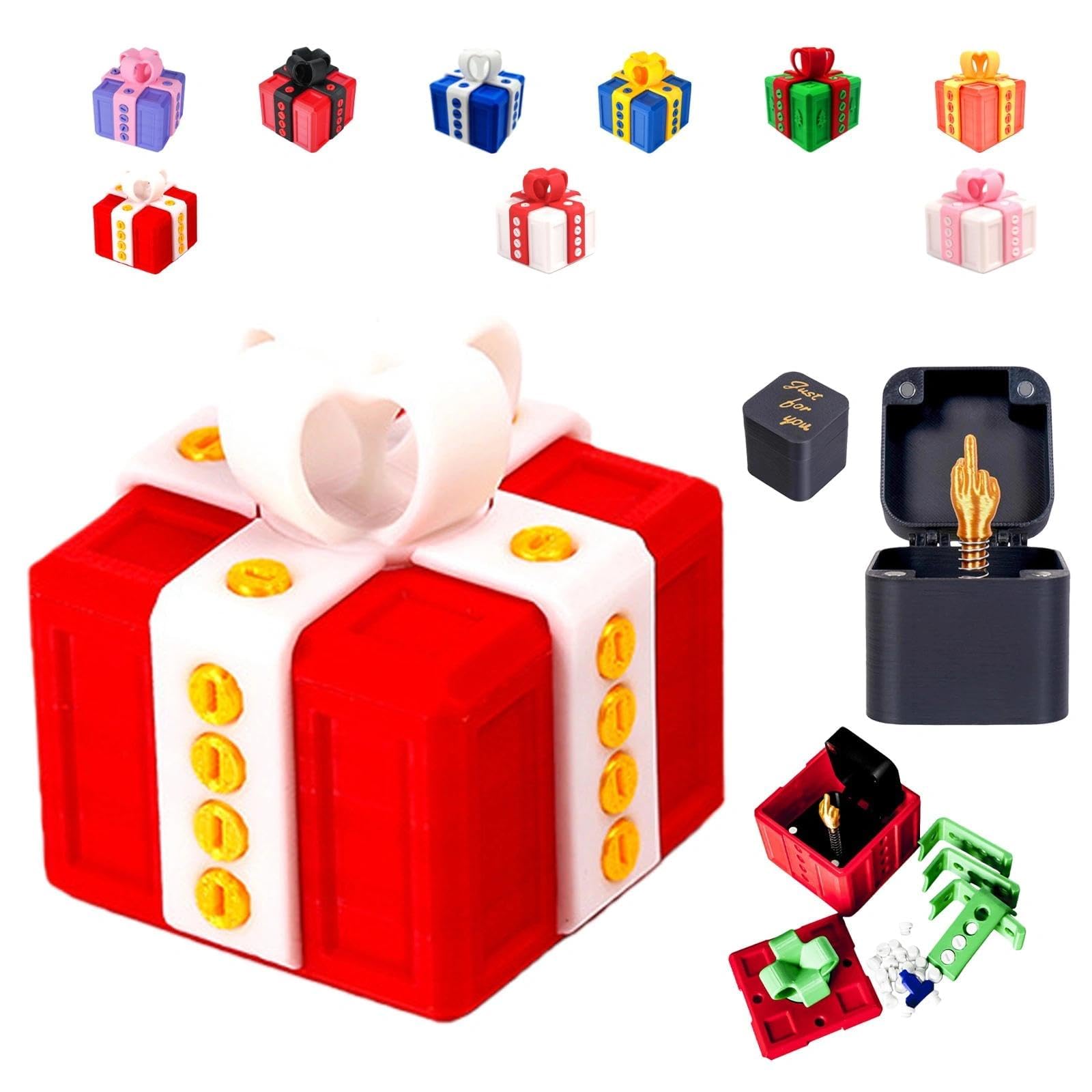 The Prank Box – Hilarious Screw Challenge with Middle Finger Surprise, The Annoying Present with Middle Finger, Prank Gift Box for Birthday, Christmas, Halloween(Red-White)