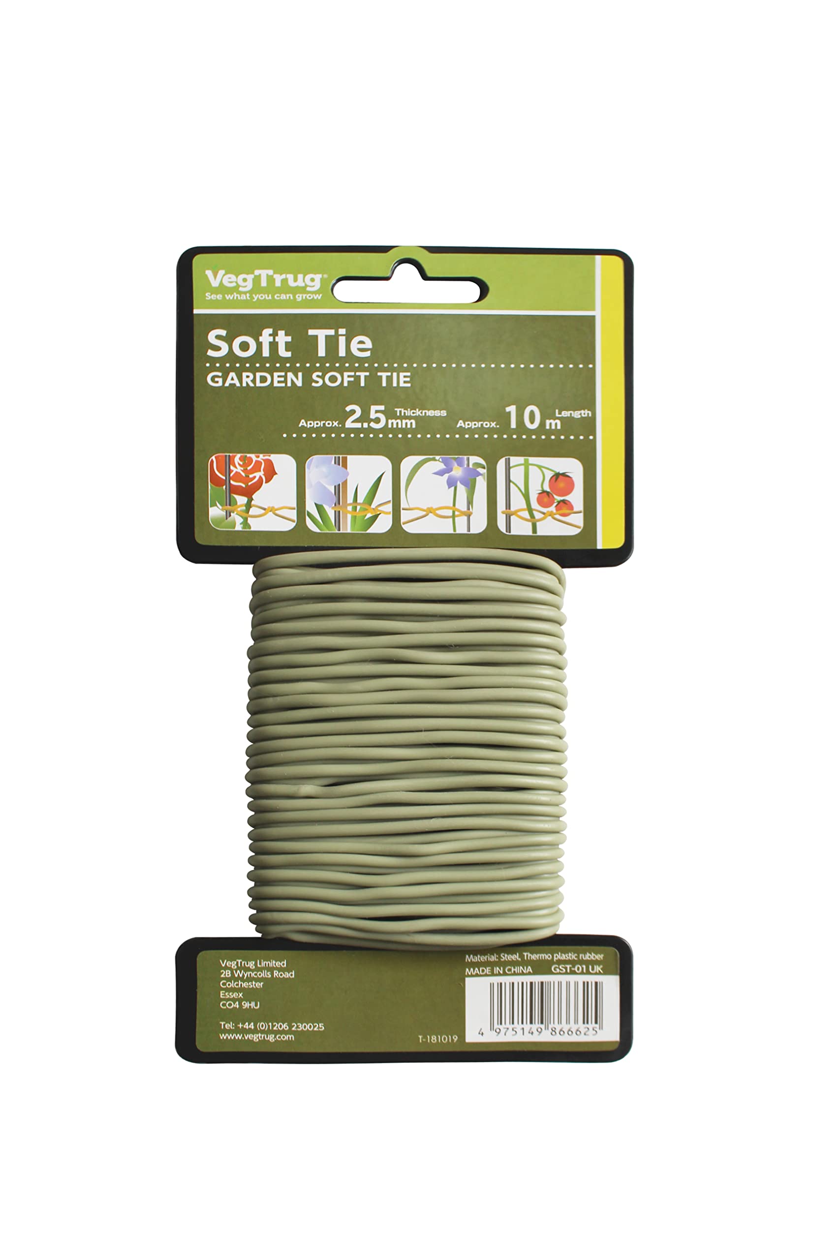 VegTrug GST-01USA Tie Rubber-Coated Aluminium Plant Wire, 10 m Long, Green