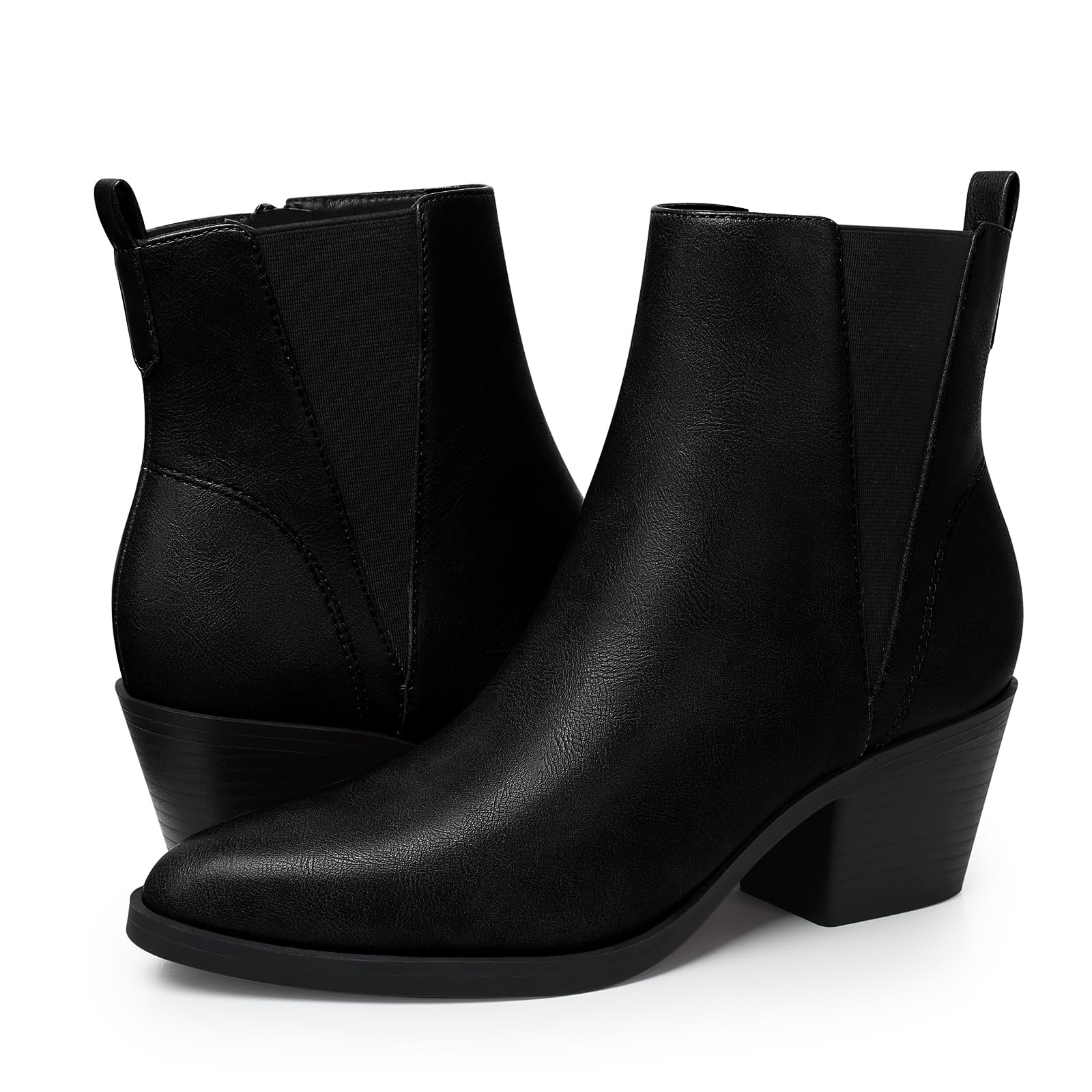 FAMITION Womens Ankle Boots Heel: Pointed Toe Winter Fall Slip On Chelsea Booties Zipper Dressy Shoes