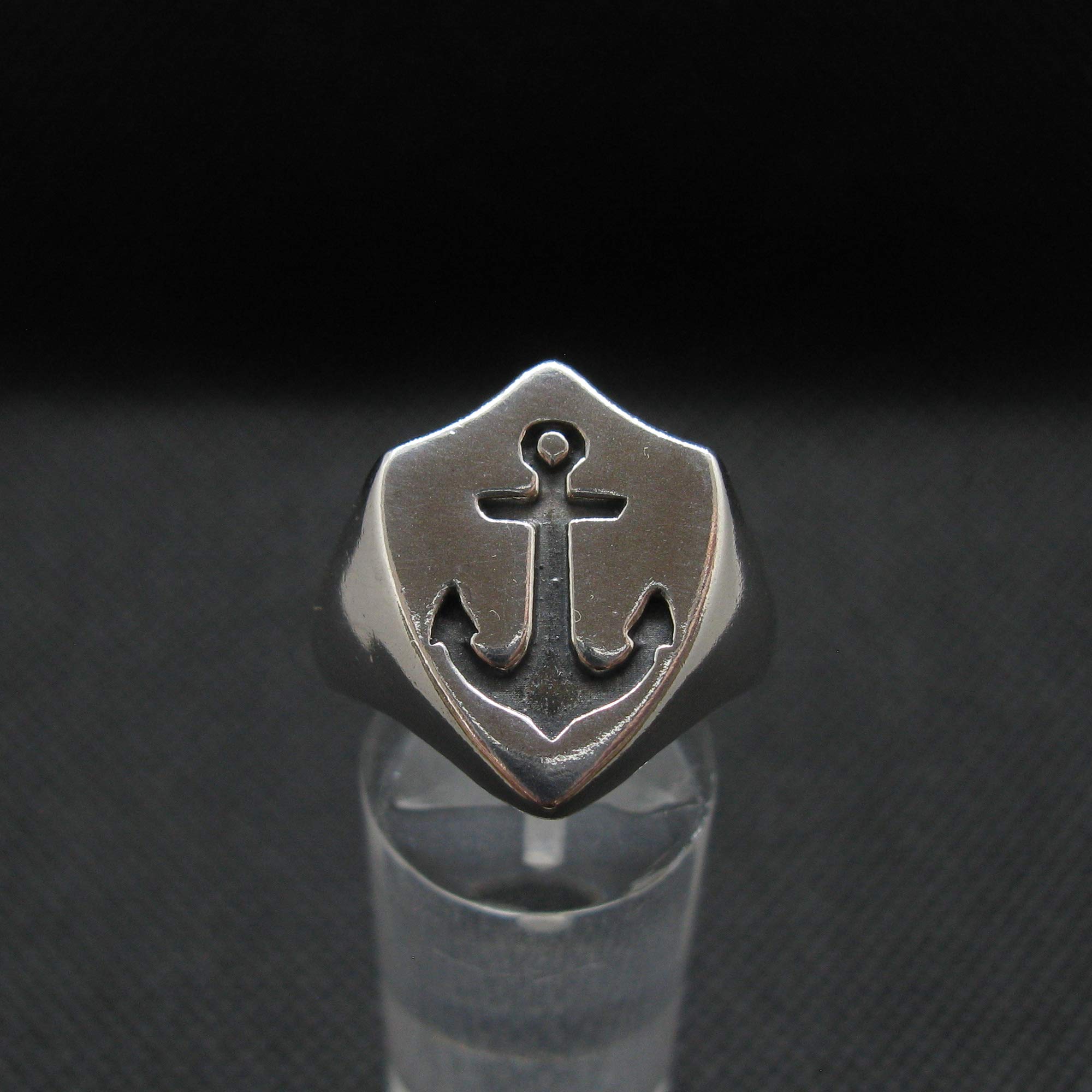 Anillo de Plata Esterlina Para Hombres Ancla Con Distintivo Sólido 925