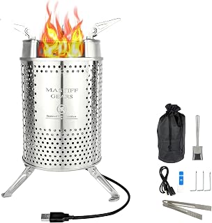 Mastiff Gears® GIGA High BTU output Portable Stove Wood Burning Camping Stove with USB fan blower Wind force, biomass energy outdoor stove, pellet cooking stove and wood stove for kettles & Coffee maker (Giga Stove)
