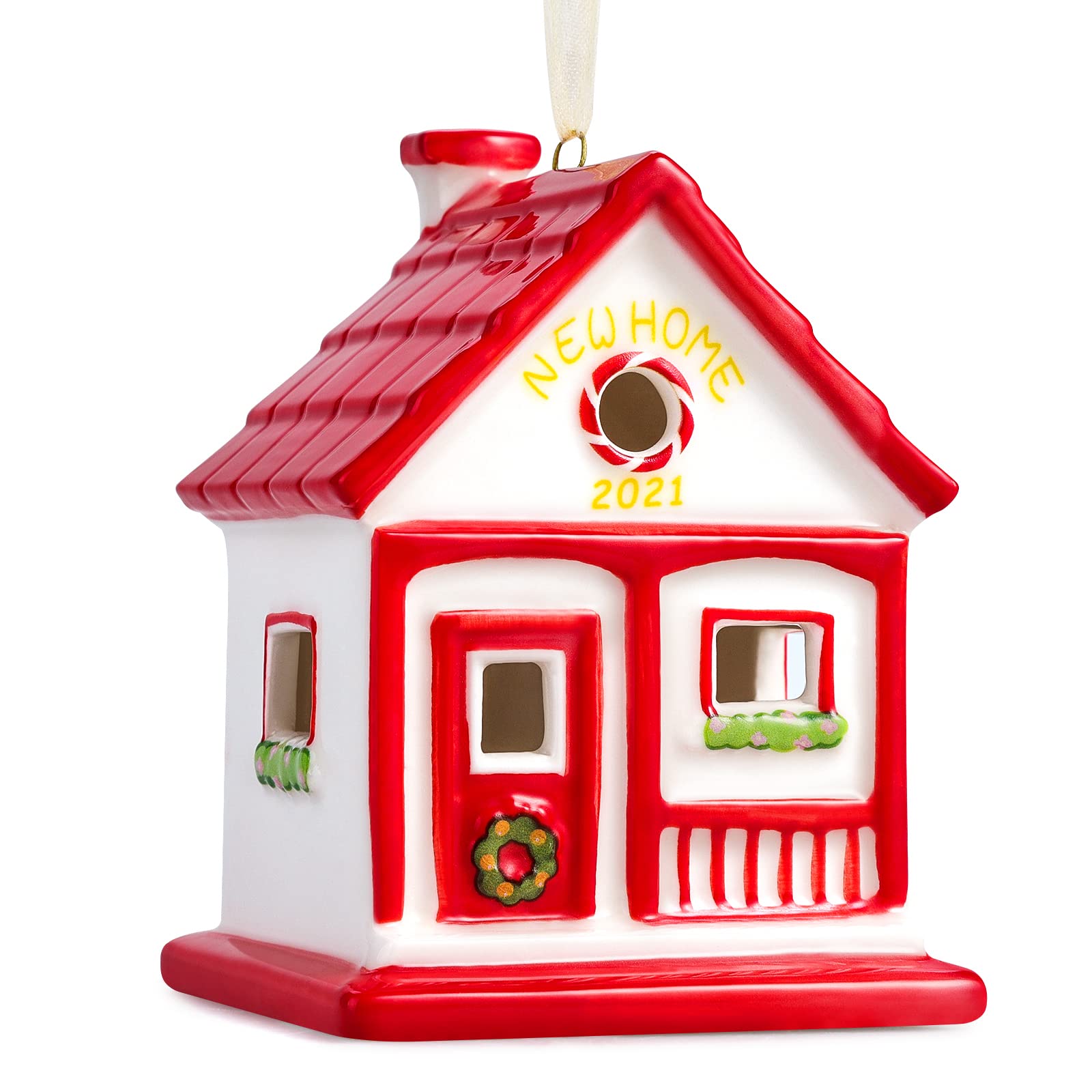 New House Hanging Ornament 2021, New Home Keepsake Christmas Tree Ornament Year Dated First Home Gifts New Homeowners Moving in Together First Home Decoration (Ceramic)