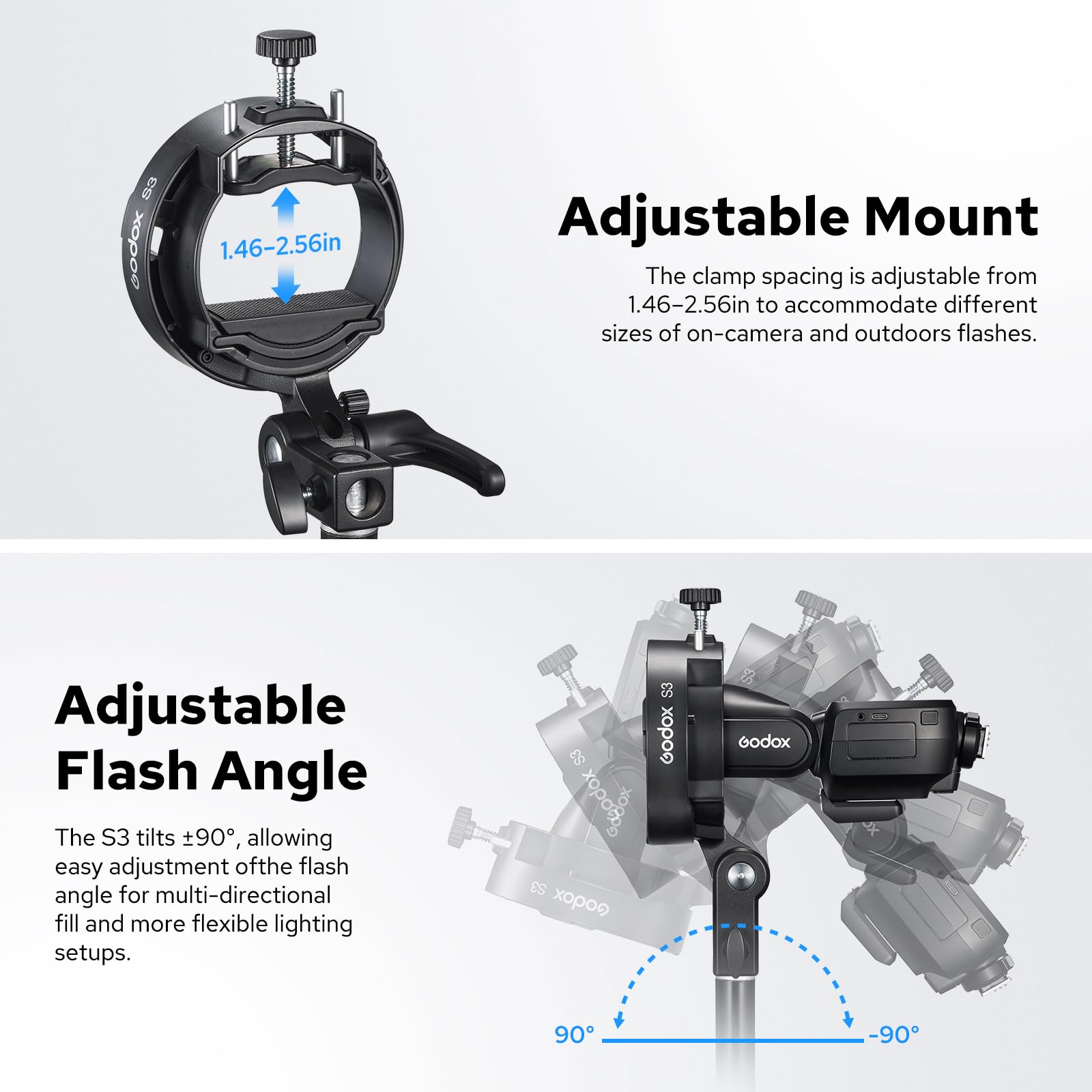Godox S3 Soporte de Flash , Soporte Bowenspara Godox V1, V1Pro, V100, AD300Pro, AD200ProII, AD100Pro, V860III, TT685II, TT350