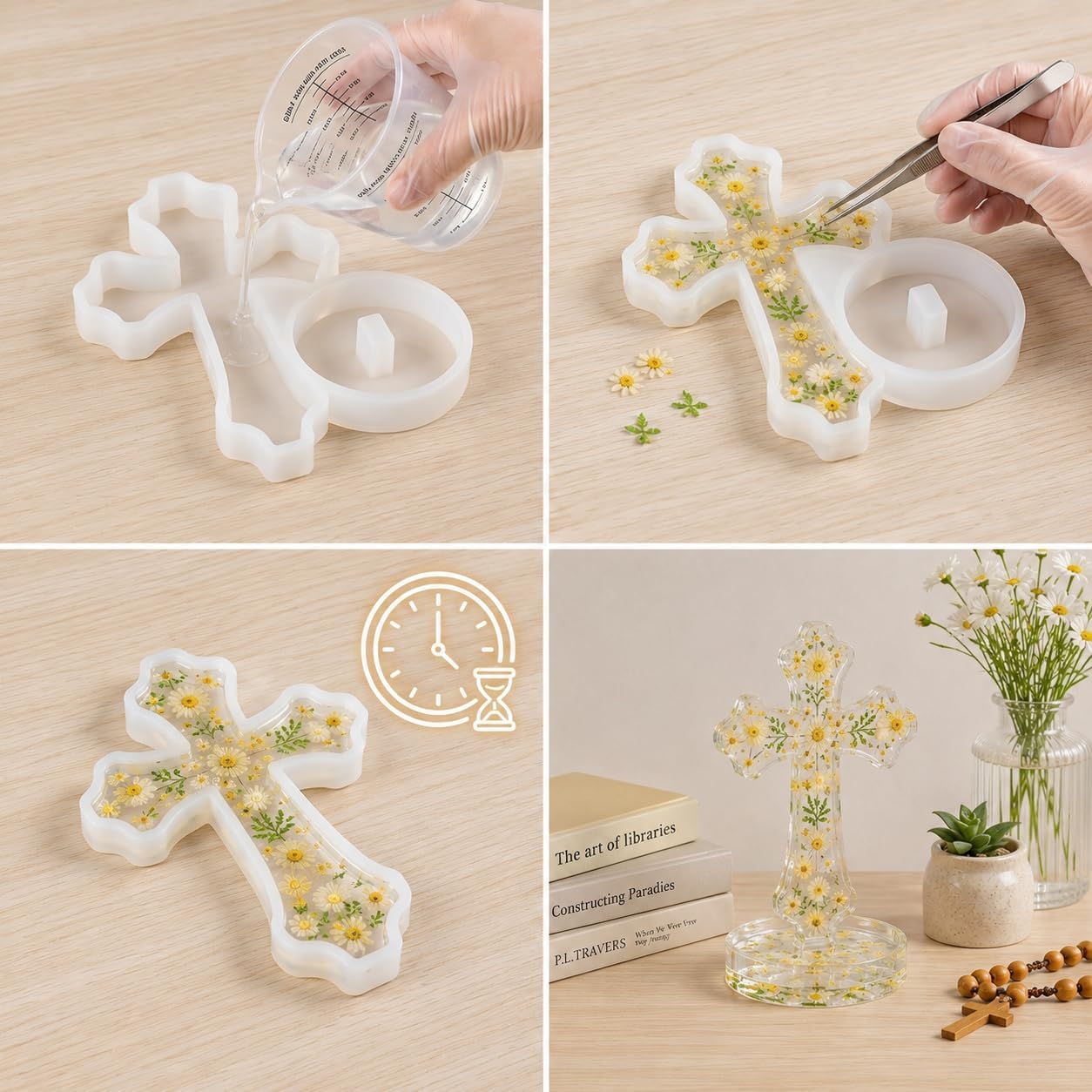2Pcs Cross Silicone Mold with Base Crucifix Mold for Epoxy Resin Casting Standing Fancy Religious Baptism Gypsum Freshie Mould Christian Gift Candle Molds Halloween Home Desk Decor (7 inch & 5 inch)