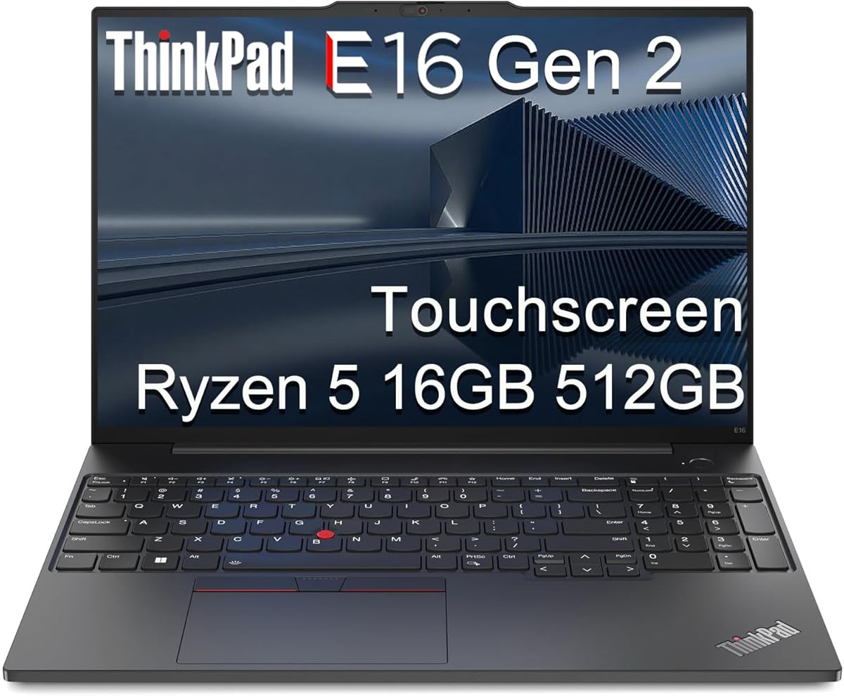 Lenovo ThinkPad E16 Gen 2 Business Laptop (16" FHD+ Touchscreen, AMD Ryzen 5 7535U (> Intel i7-1255U), 16GB DDR5 RAM, 512GB SSD) Fingerprint, Backlit, Webcam, Ethernet, Win 11 Pro w/ Copilot, Black