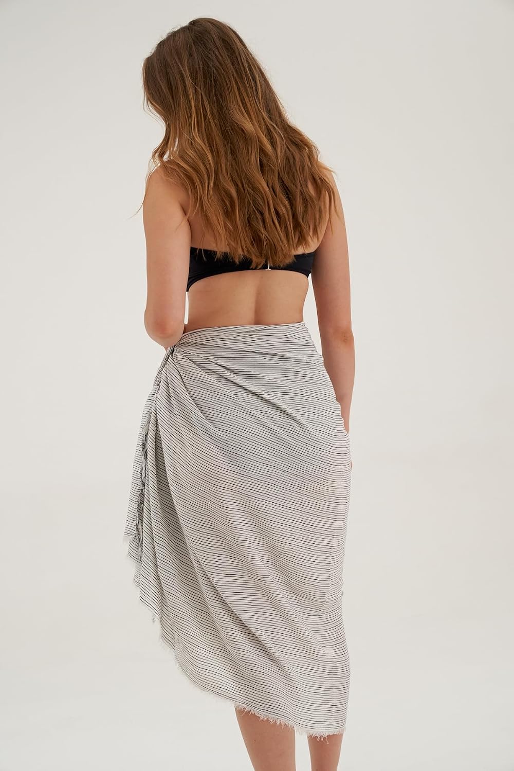 Gottex Beach Life Women's Black Ivory Ocean Cover - Up Sarong Wrap Skirt with Fringed Hem Swimwear Beach Essential image 5
