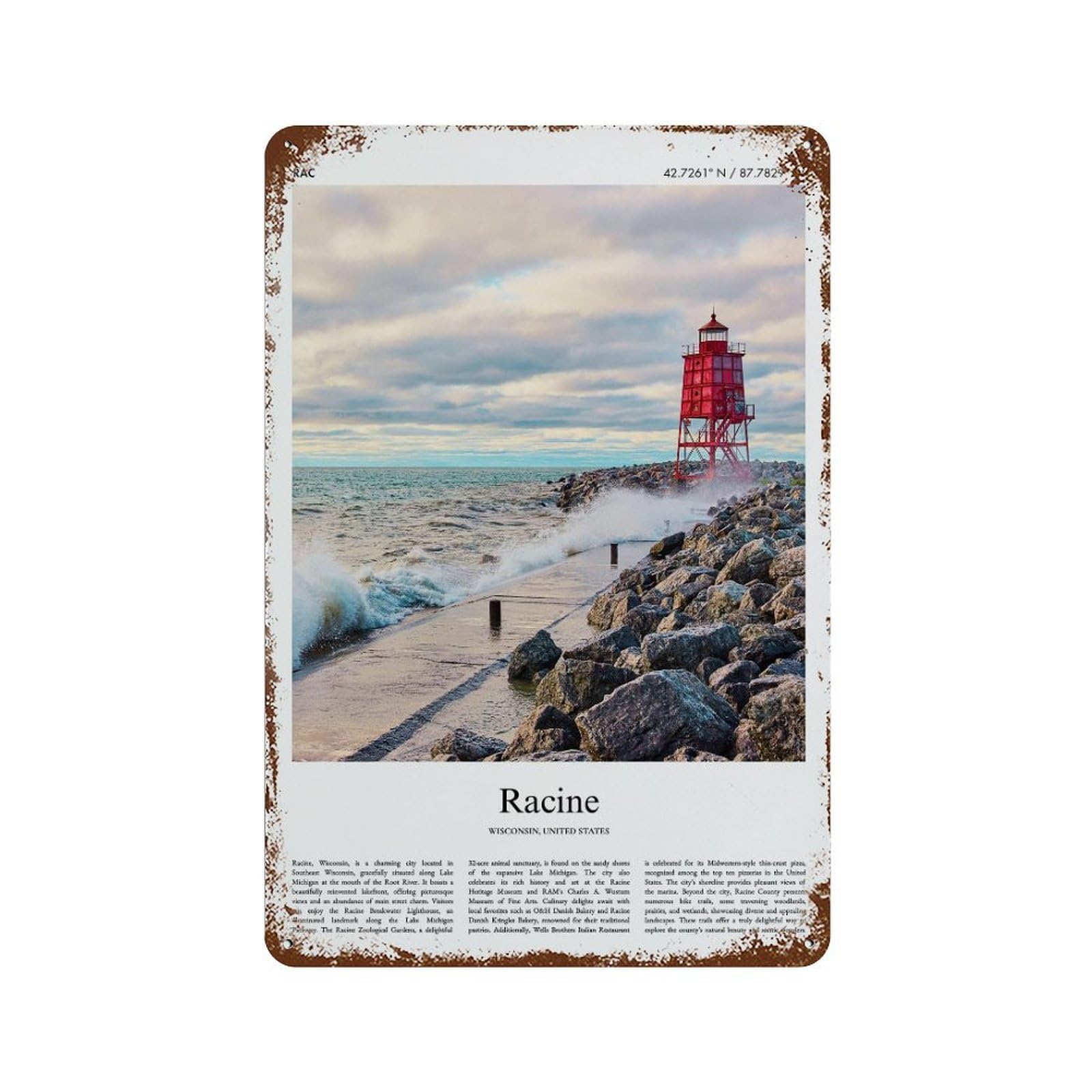 xiaoxiaoshen Racine Wisconsin, United States, USA City Scenery Wall Decor Art Metal Tin Poster Modern Home Decor Art Home Bar Shop Decorations Vintage Sign 30x20cm
