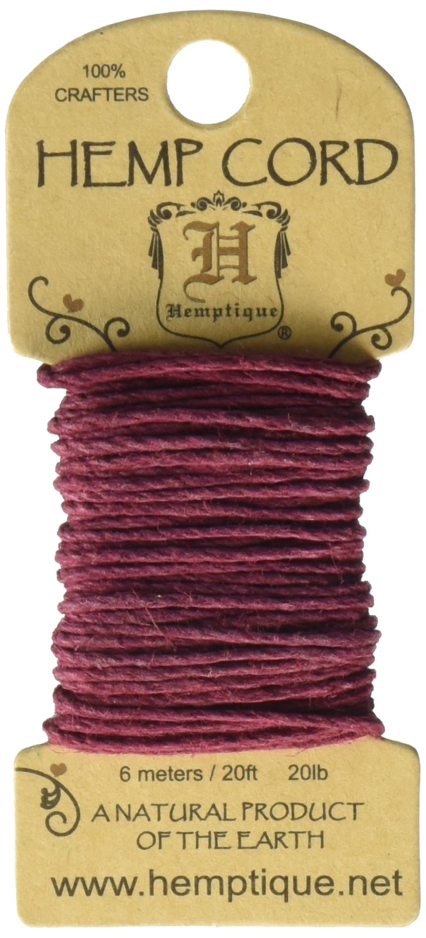 Hemptique (HEMP0) Hemp Cord 20# 20 Feet/Pkg-Burgundy
