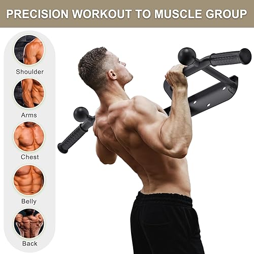 Miniatura 7 de Pull Up Bar Wall Mount 440 LBS Capacity Doorway Chin Up Bar Multifunctional Steel Chinup Bar with with Resistance Band Hooks for Indoor Home Gym