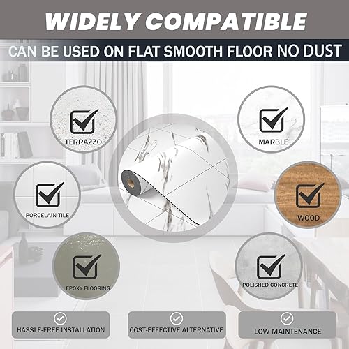 Miniatura 7 de Oxdigi Azulejos de vinilo para despegar y pegar, 23 x 393 pulgadas64 pies cuadrados, rollo de vinilo autoadhesivo grueso, patrón de mármol,