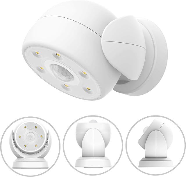 BIGLIGHT Battery Motion Sensor Spotlight Wireless Floodlight Outdoor Front Door Security Spotlight Waterproof Compact Spotlight Rotatable Wall Down Light for Driveway Hallway, 200 Lumens
