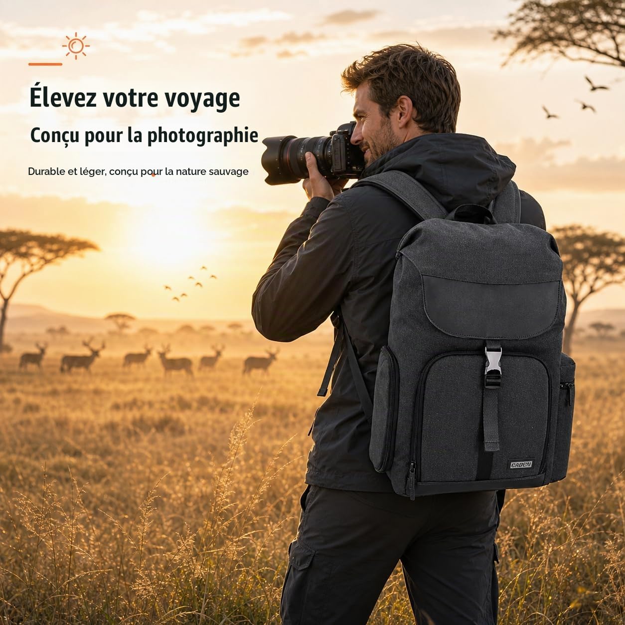 CADeN Imperméable Sac a Dos Appareil Photo, Toile Photographe Sacoche Ordinateur Portable 15.6'' pour Compatible avec l'objectif Canon Nikon Sony Pentax SLR