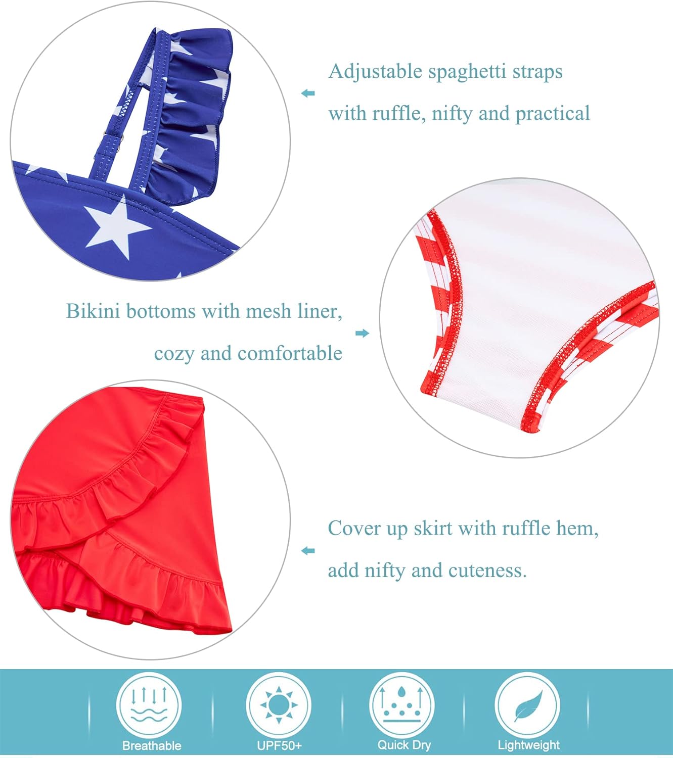 ALISISTER Girls Swimsuit 3 Piece Bathing Suits Summer Bikini Tankini Sets with Cover Up Skirt for 4-12 Years