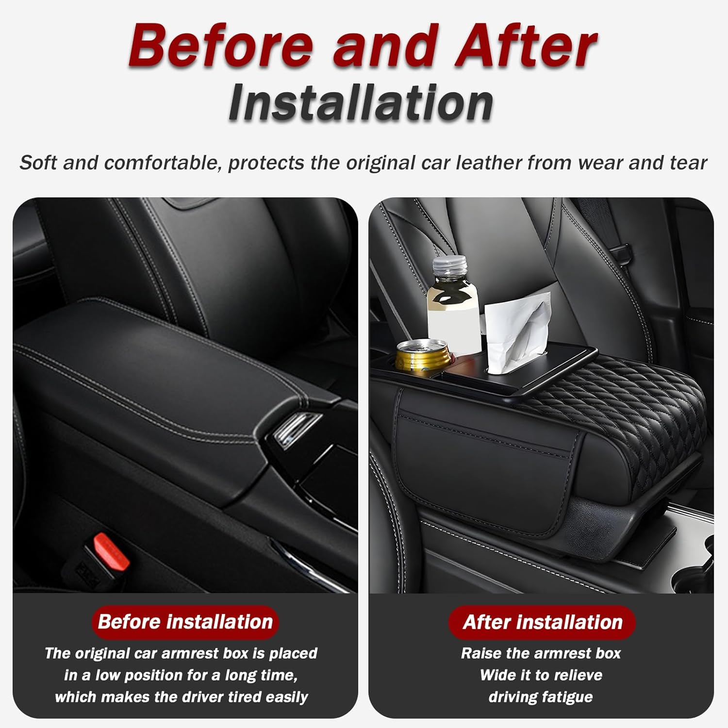 5-in-1 Car Center Console Cover for Subaru Ascent 2019 2020 2021 2022 2023 2024 2025, Multifunctional Car Armrest Cushion with Cup Holder & Storage Pocket & Tissue Holder, Armrest Storage Box