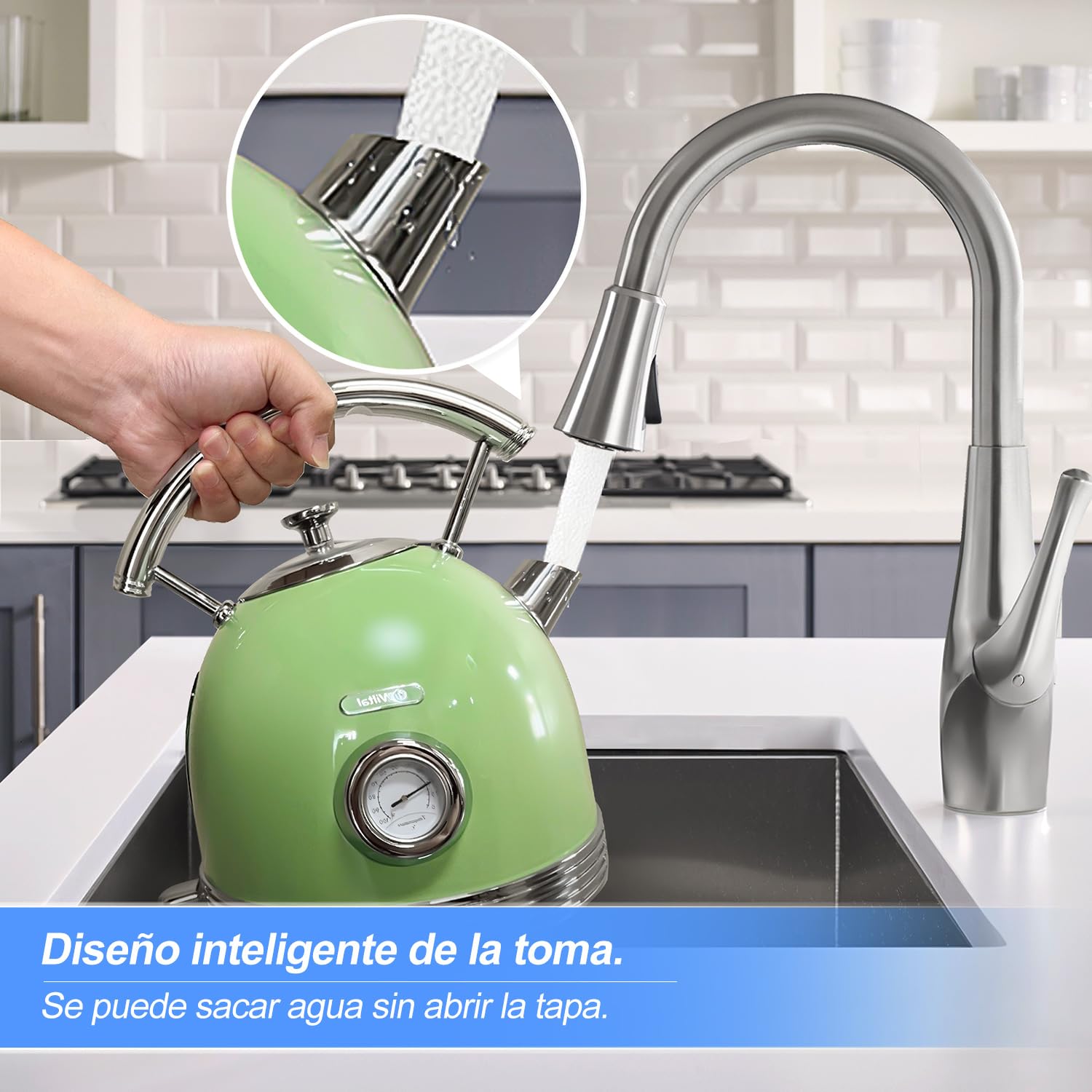 Hervidor eléctrico retro Wiltal, de acero inoxidable, juego de hervidor eléctrico y tostadora, 2200 W, 1,8 litros, ideal para té, café, alimentos para bebés, sin BPA. Verde