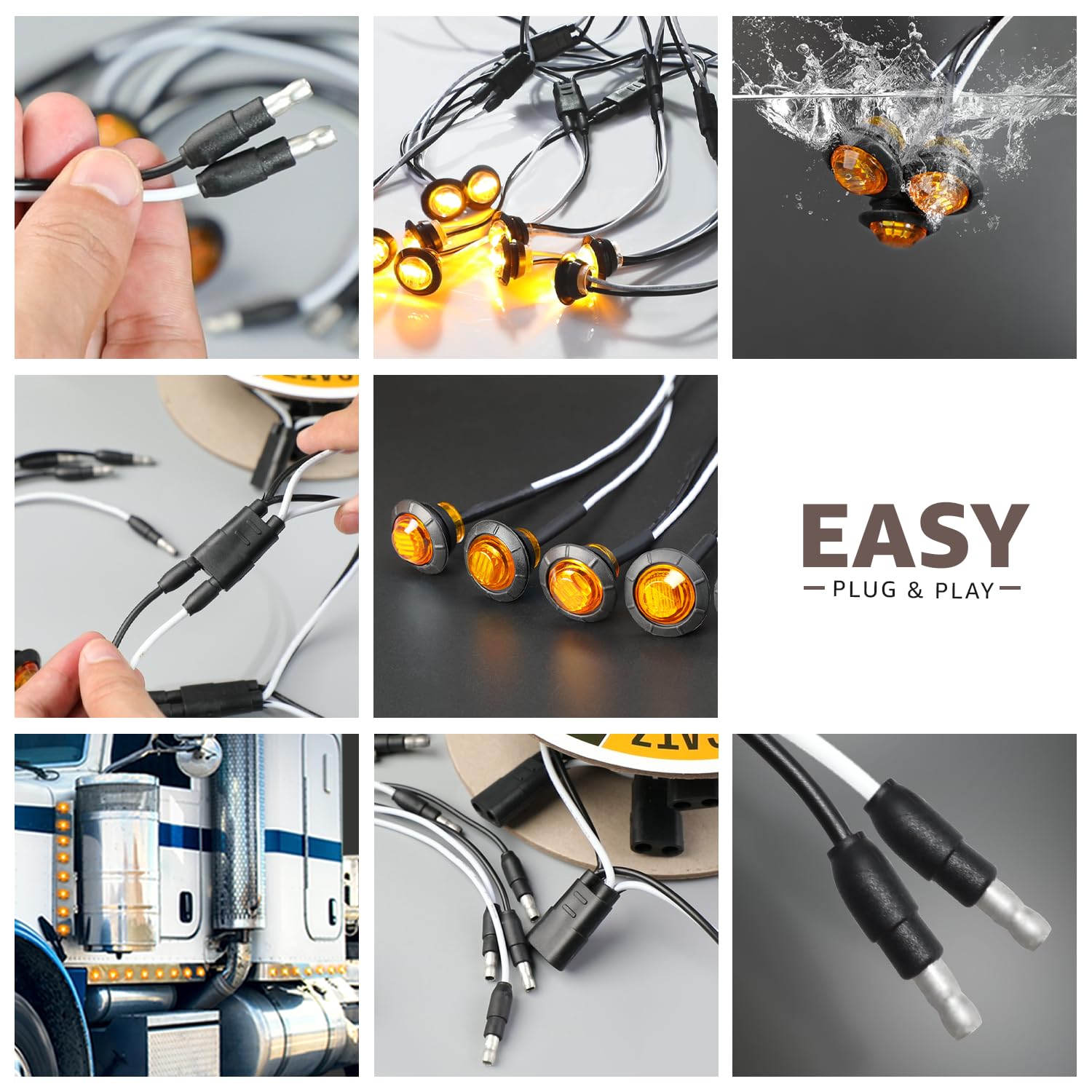 MADCATZ 100-Pack Amber LED Side Marker Lights (3/4" Round) + 100 T-Tap Connectors For 12V Trailers, Trucks, RVs