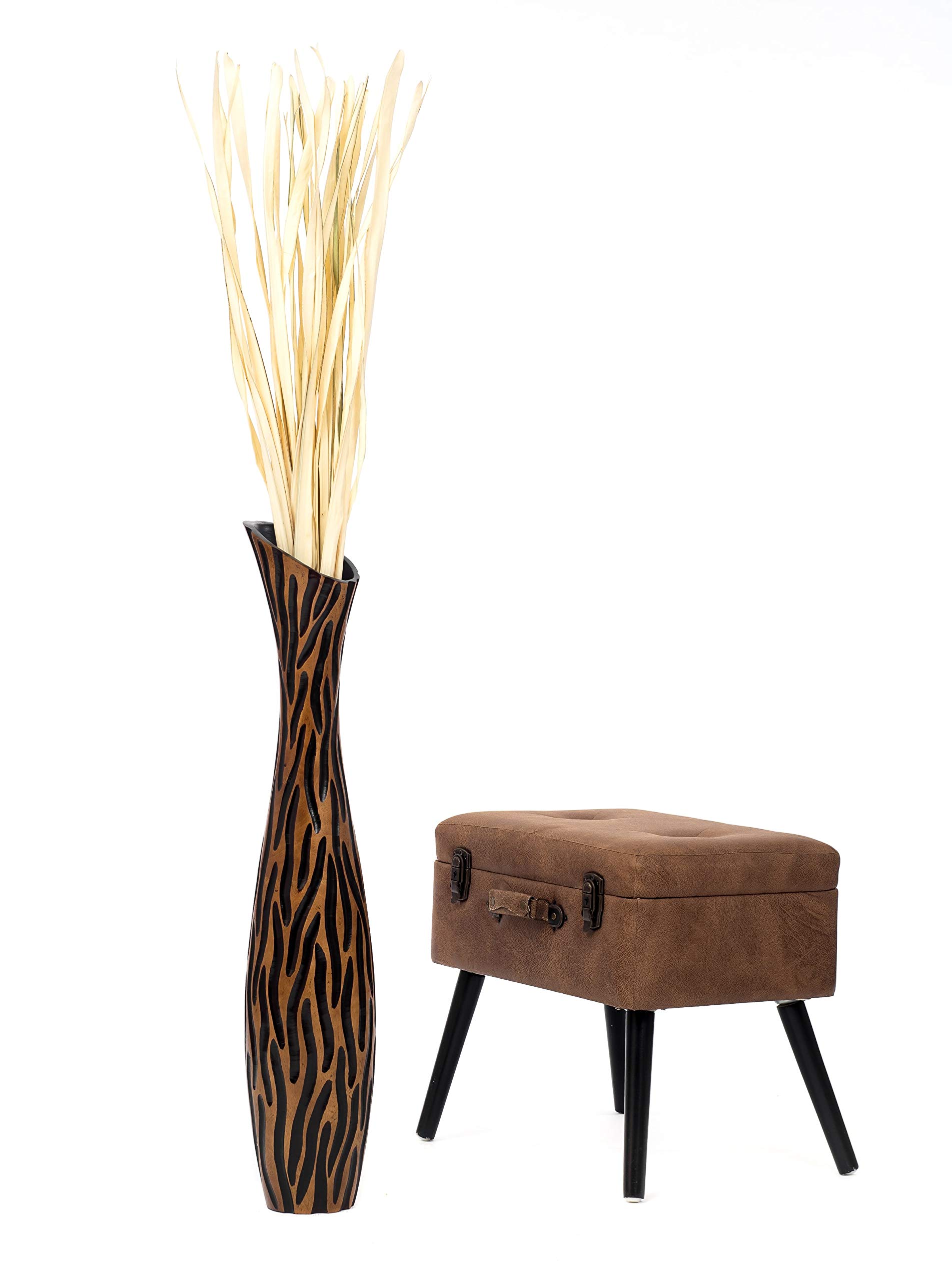 Leewadee Jarrón de Suelo Grande 85 cm Madera de Mango Pampa & Flores Secas | Jarrón Deco para Salón, para Ramas & Hierbas Secas. Más resistente que la Cerámica, sin Agua. Boho