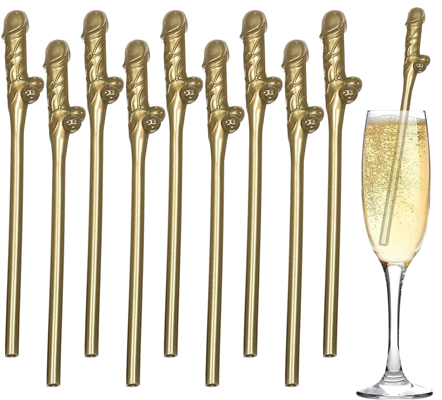 Gold Party Straws,10PCS Hen Party Hard Plastic Straws, Reusable Only Straws for Parties, Girls Cocktail Night Novelty Party Accessories