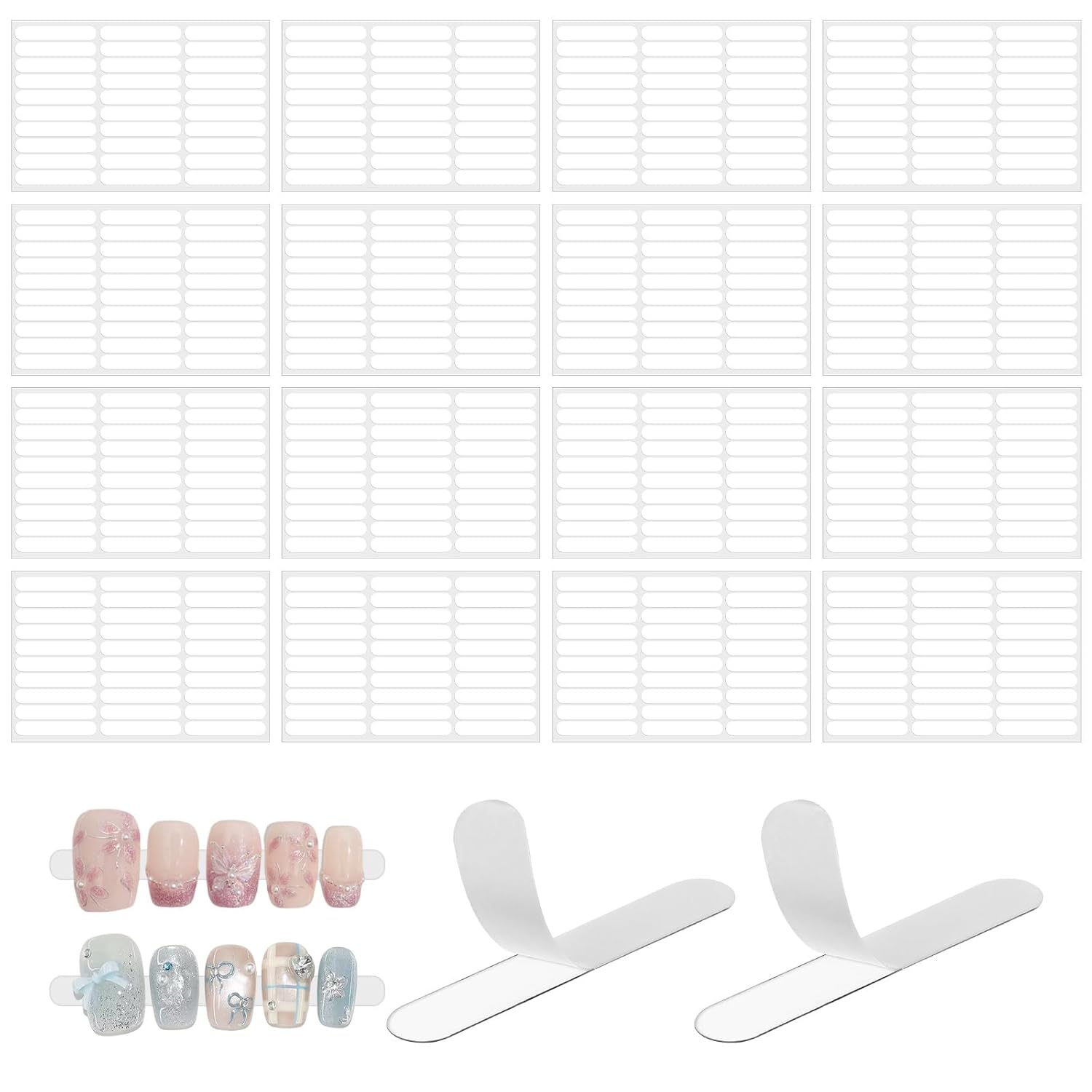 12 Sheets Double Sided Nail Tape, Double Sided Tape for Nails Clear Adhesive Mounting Tapes for Nails Nail-Tapes Nailpackaging Nail Design Salon Supplies Colors Designs Display