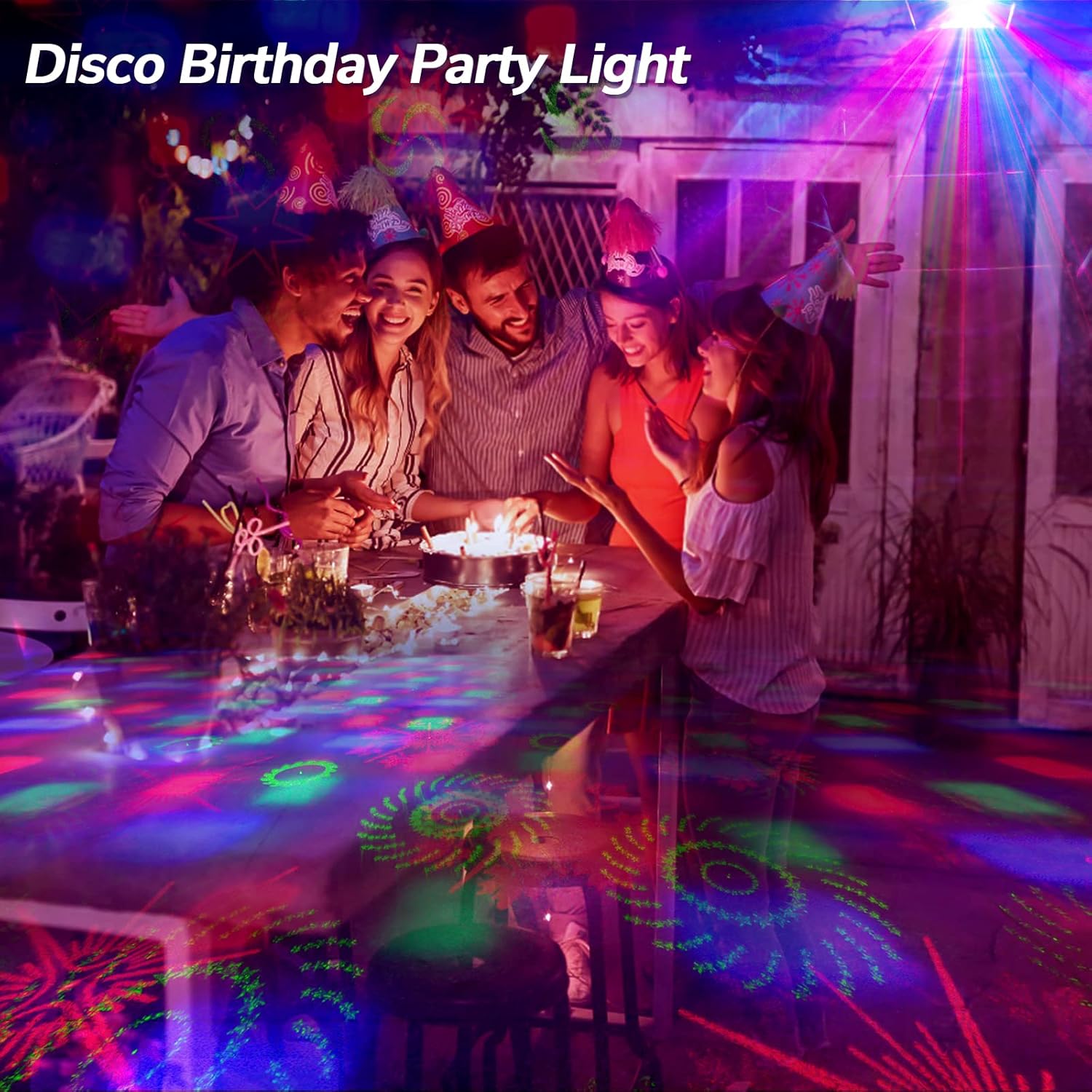 Disco Ball Party Lights, 2-in-1 Sound Activated DJ Stage Strobe Light with Remote Control, High-Performance Pattern Projector & Ideal for Dance, Club Birthday Gift, Christmas Halloween Home Decor (R7)